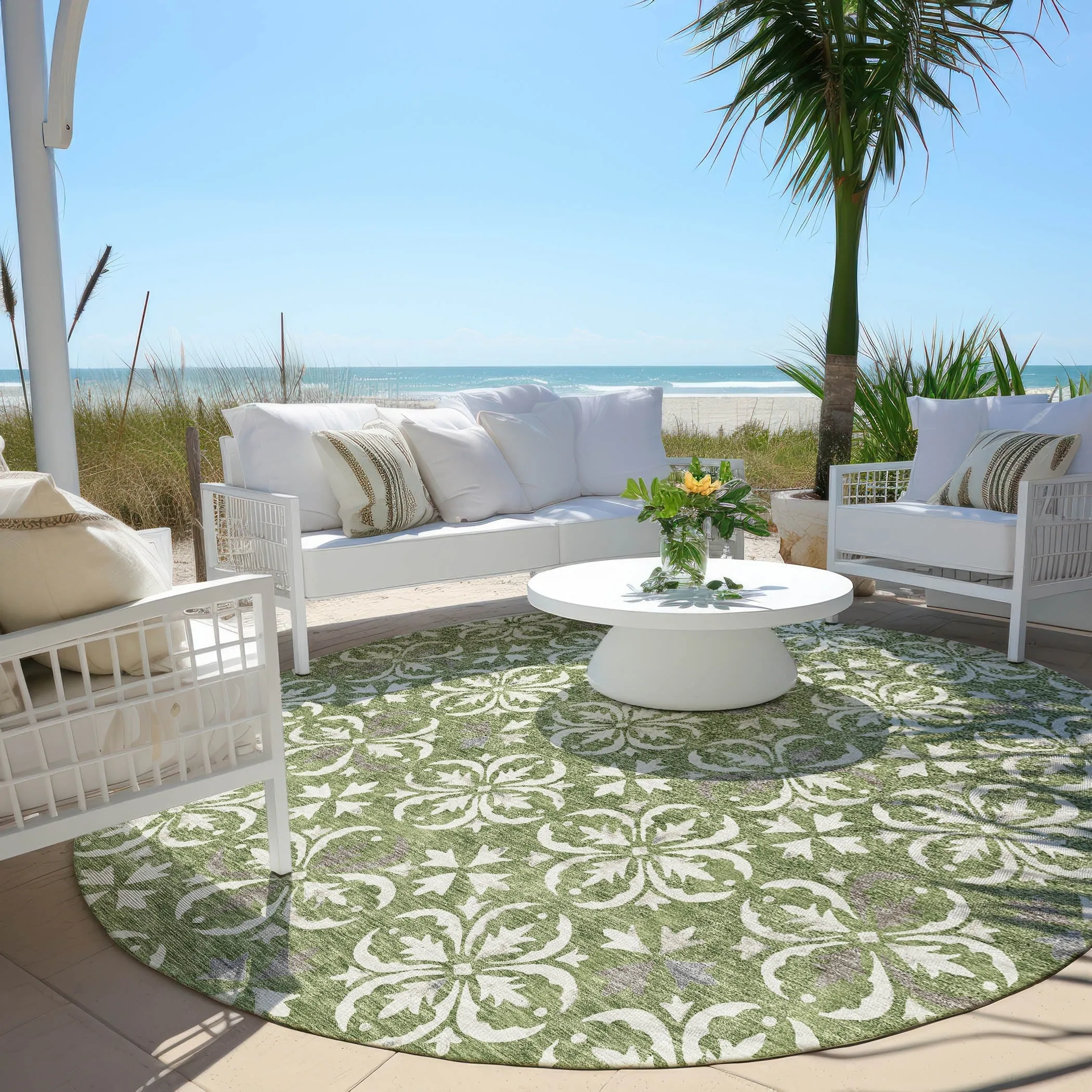 Machine Washable Indoor/ Outdoor Chantille Traditional Medallion Rug