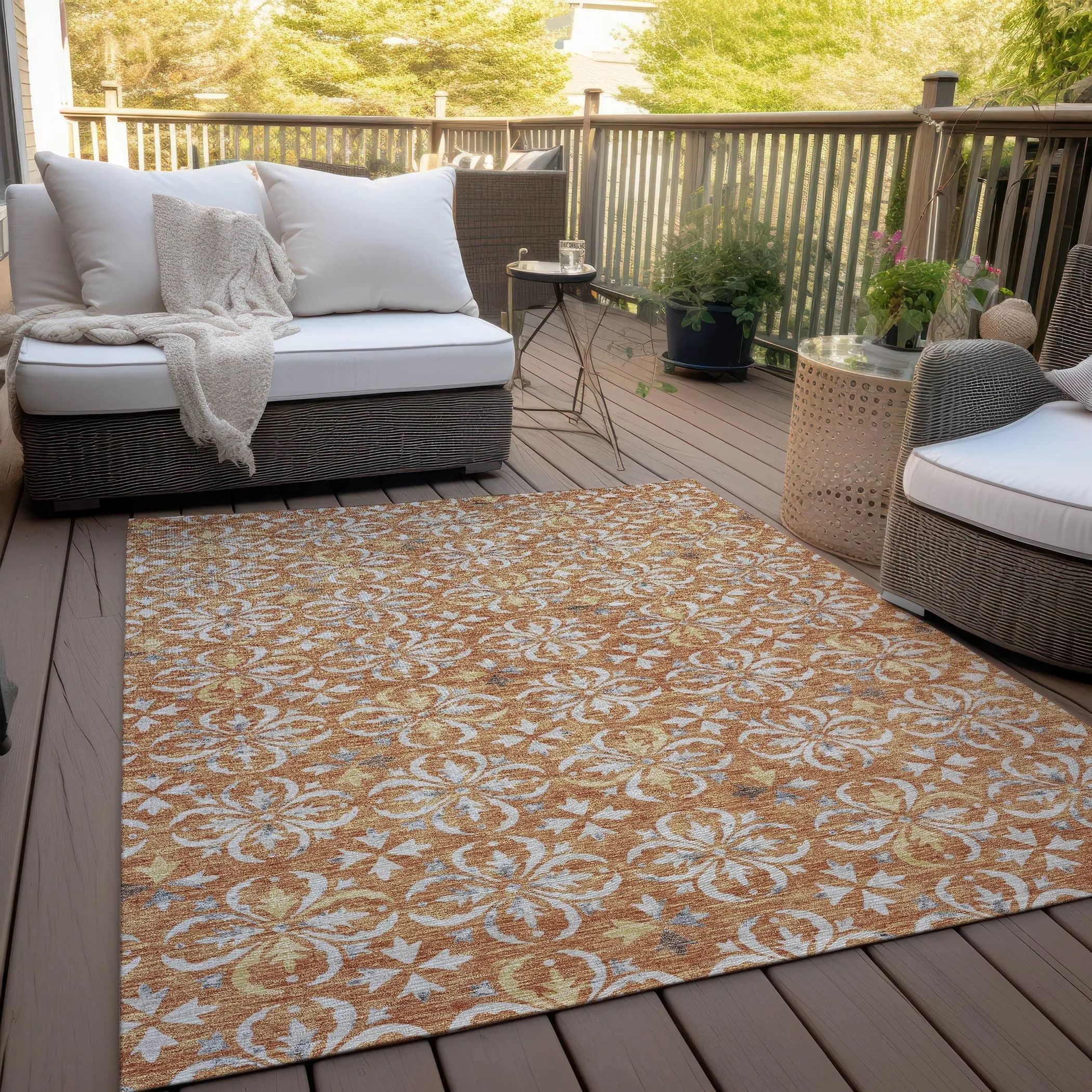 Machine Washable Indoor/ Outdoor Chantille Traditional Medallion Rug