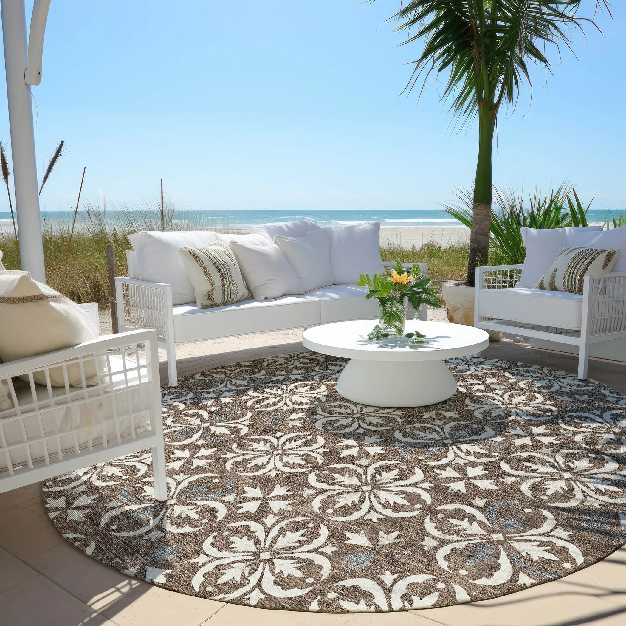 Machine Washable Indoor/ Outdoor Chantille Traditional Medallion Rug