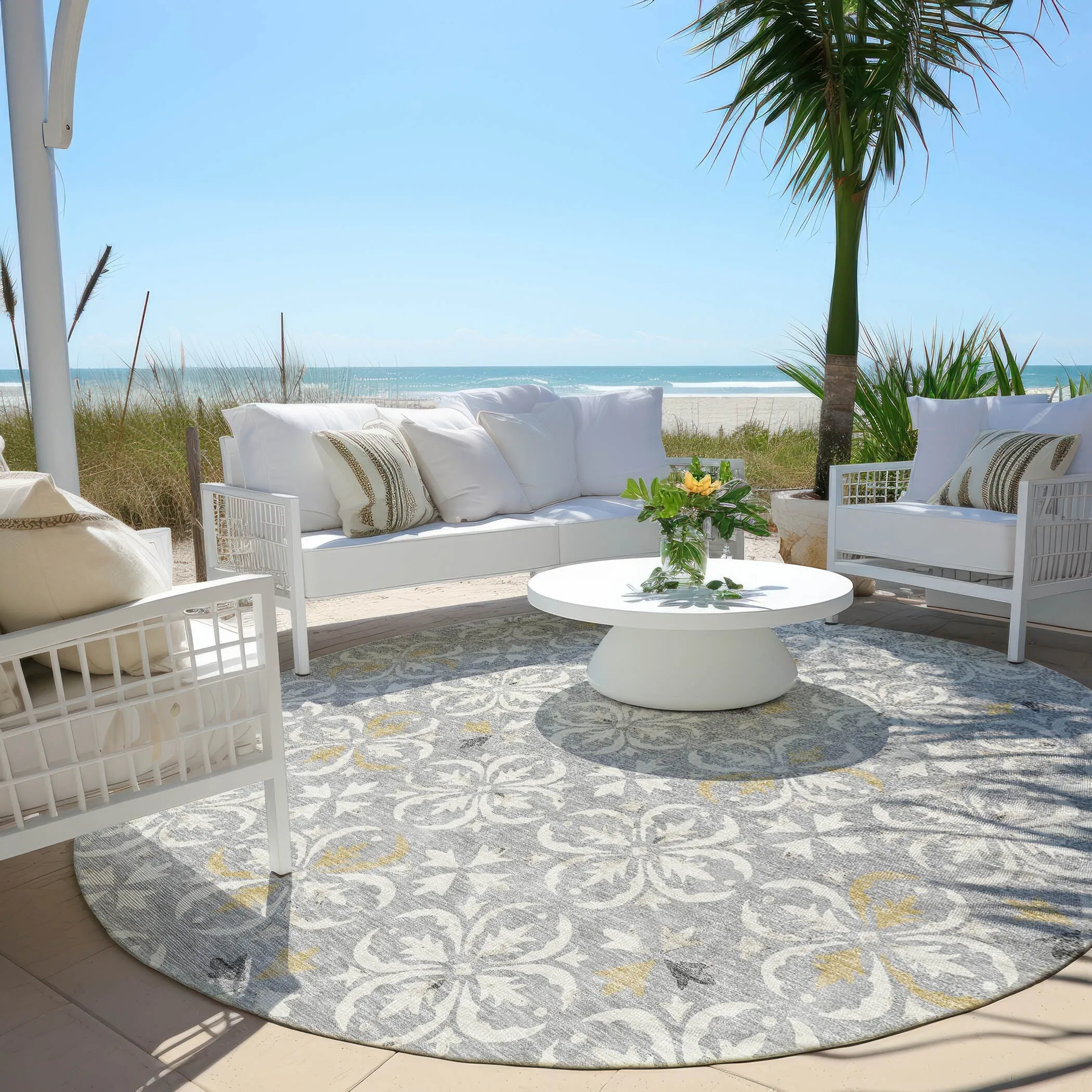 Machine Washable Indoor/ Outdoor Chantille Traditional Medallion Rug