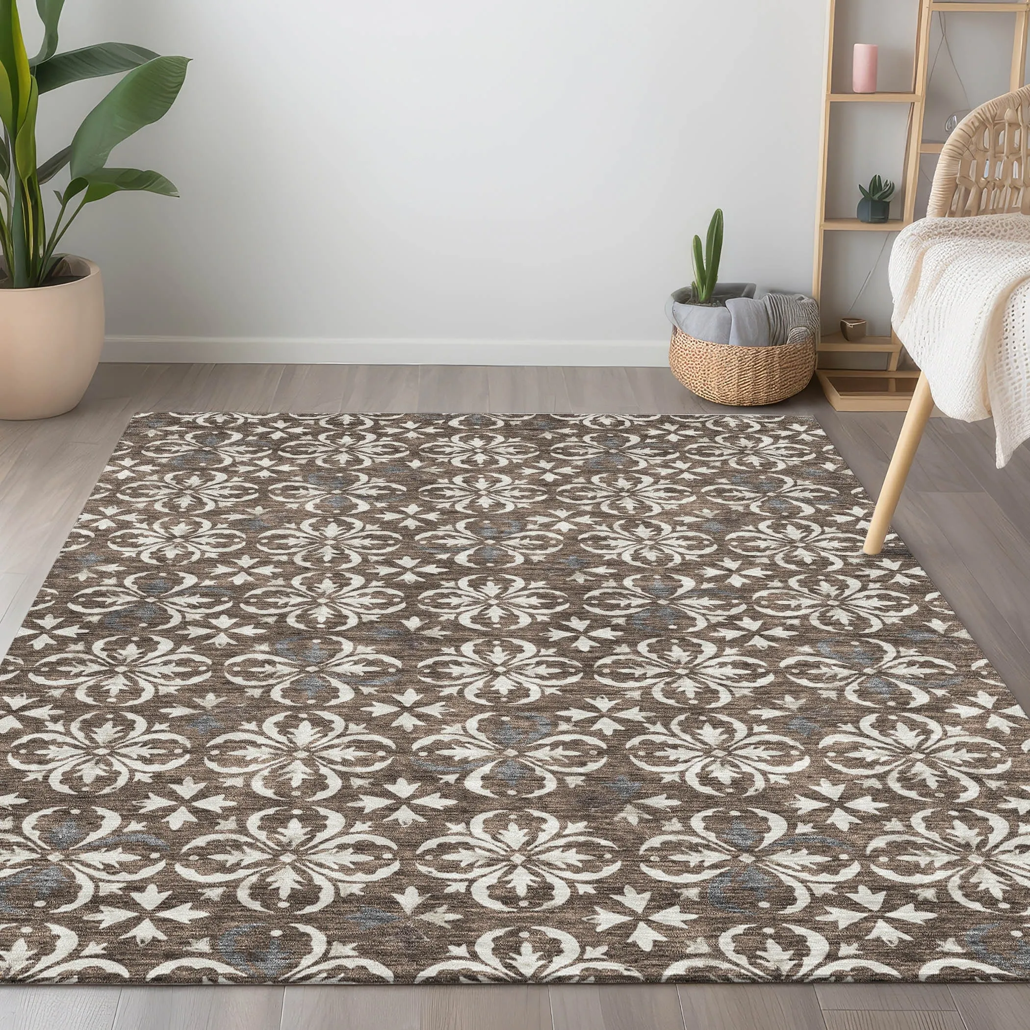 Machine Washable Indoor/ Outdoor Chantille Traditional Medallion Rug