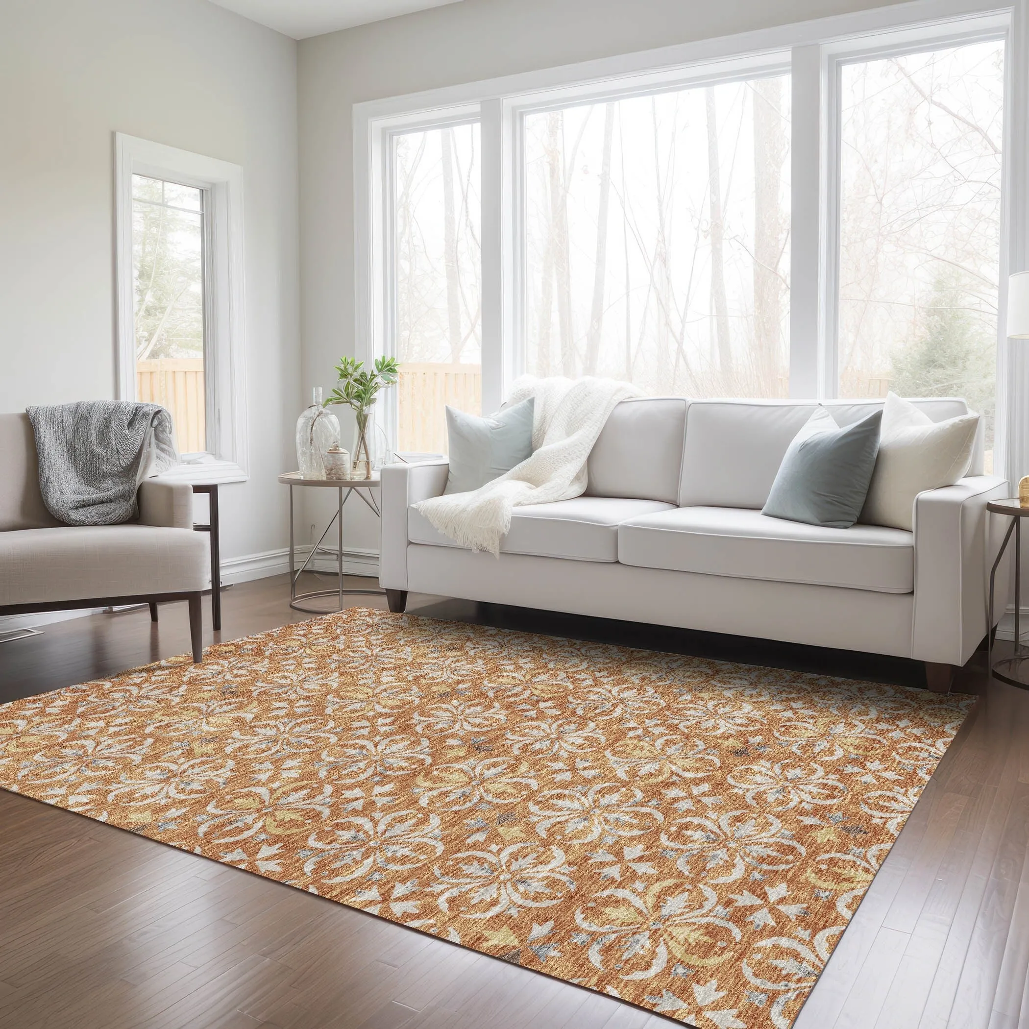 Machine Washable Indoor/ Outdoor Chantille Traditional Medallion Rug