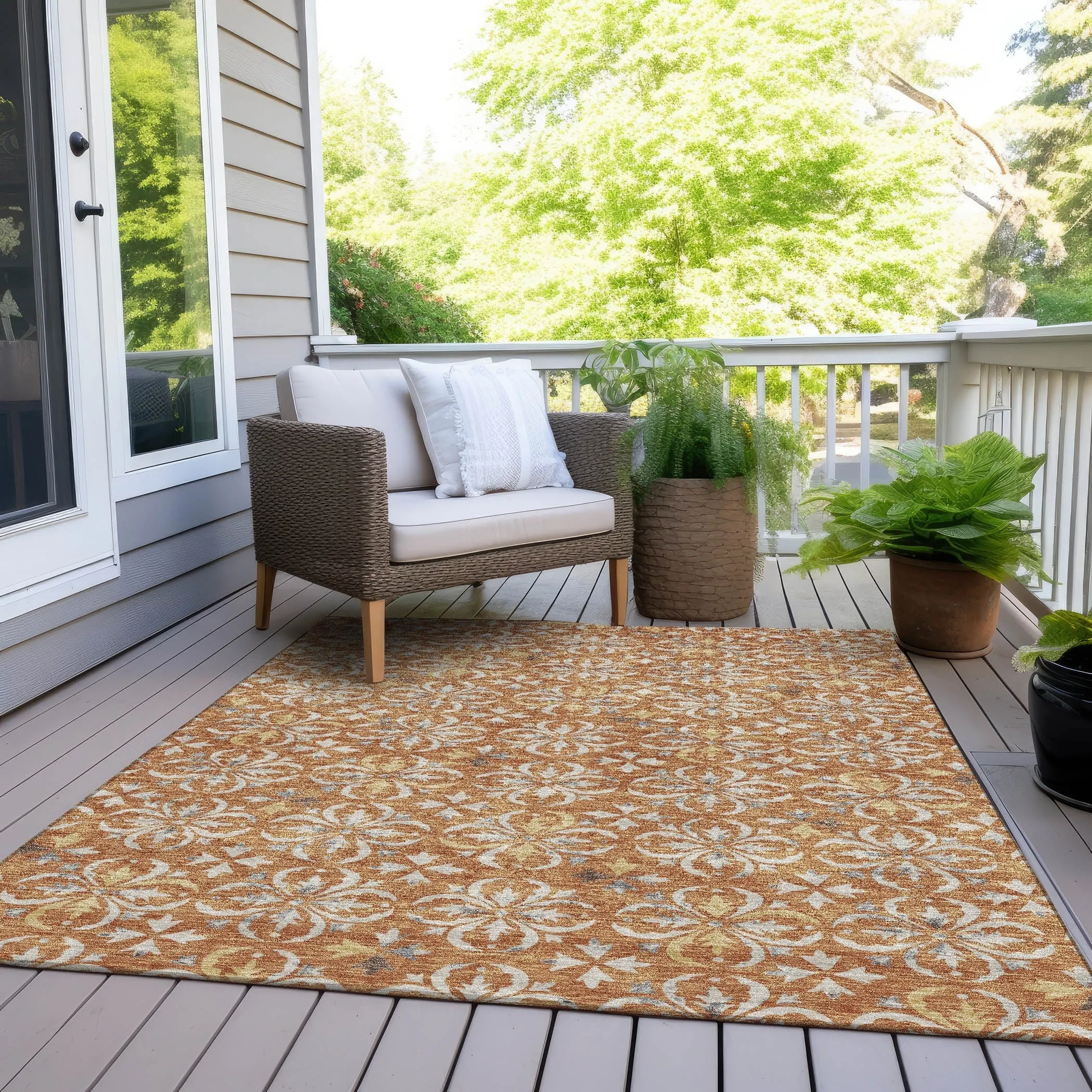 Machine Washable Indoor/ Outdoor Chantille Traditional Medallion Rug