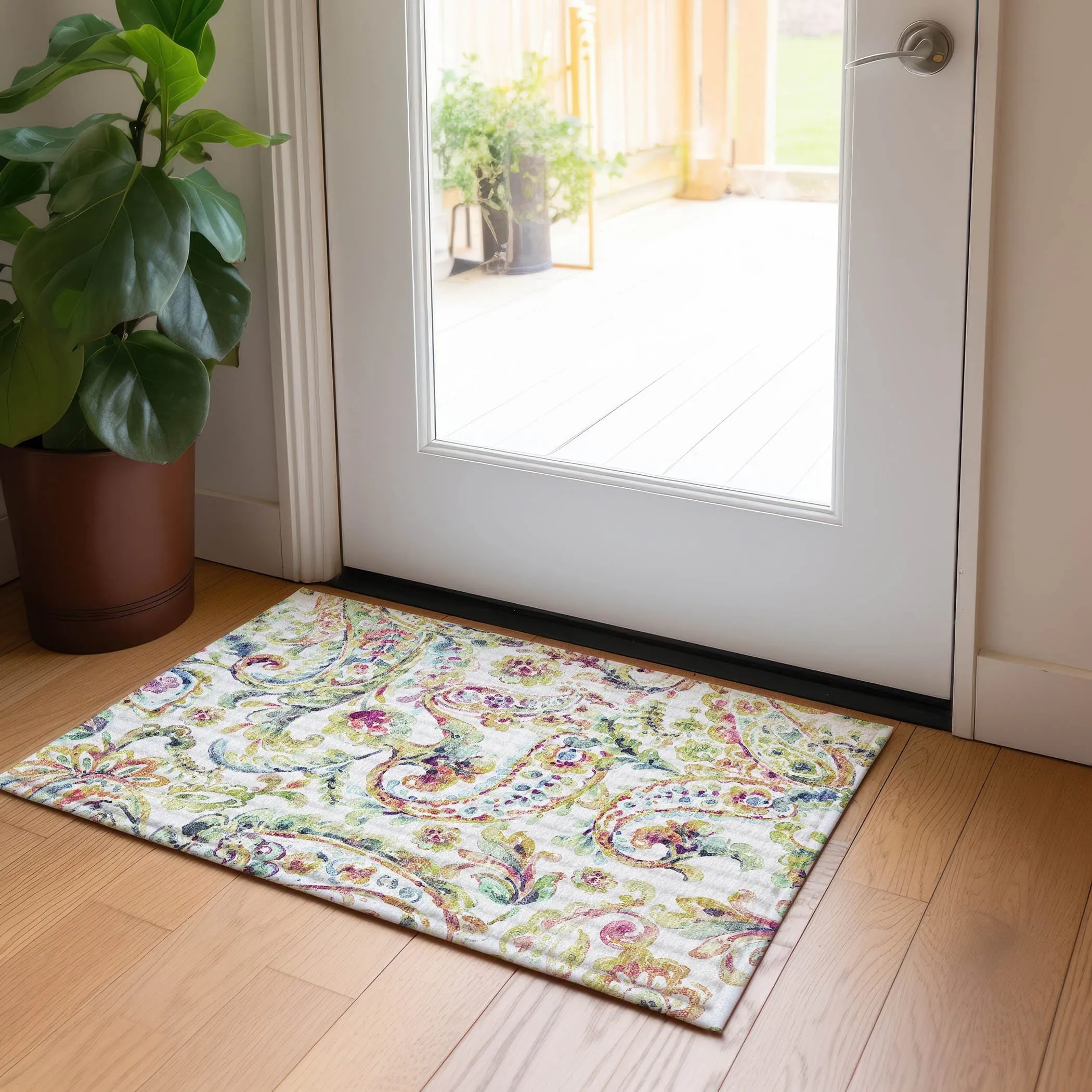 Machine Washable Indoor/ Outdoor Chantille Traditional Scroll Rug