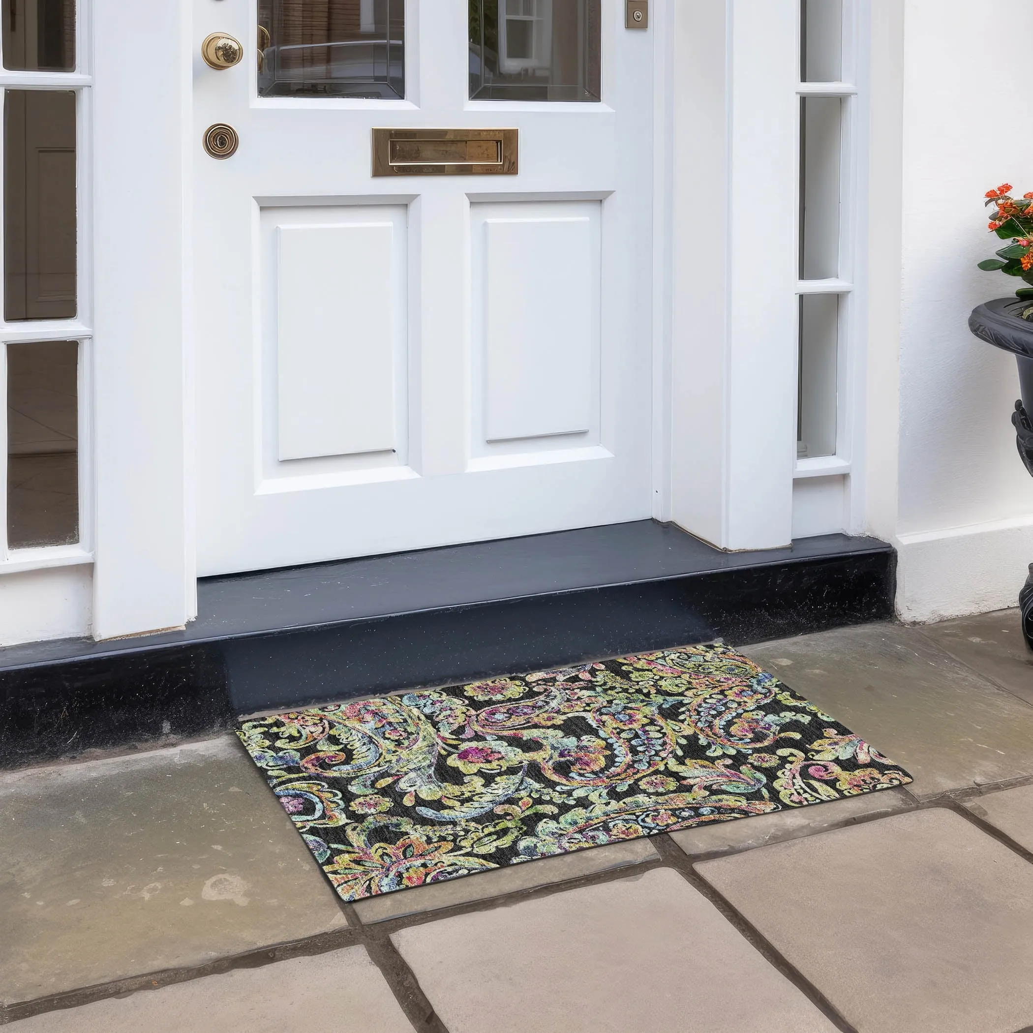 Machine Washable Indoor/ Outdoor Chantille Traditional Scroll Rug