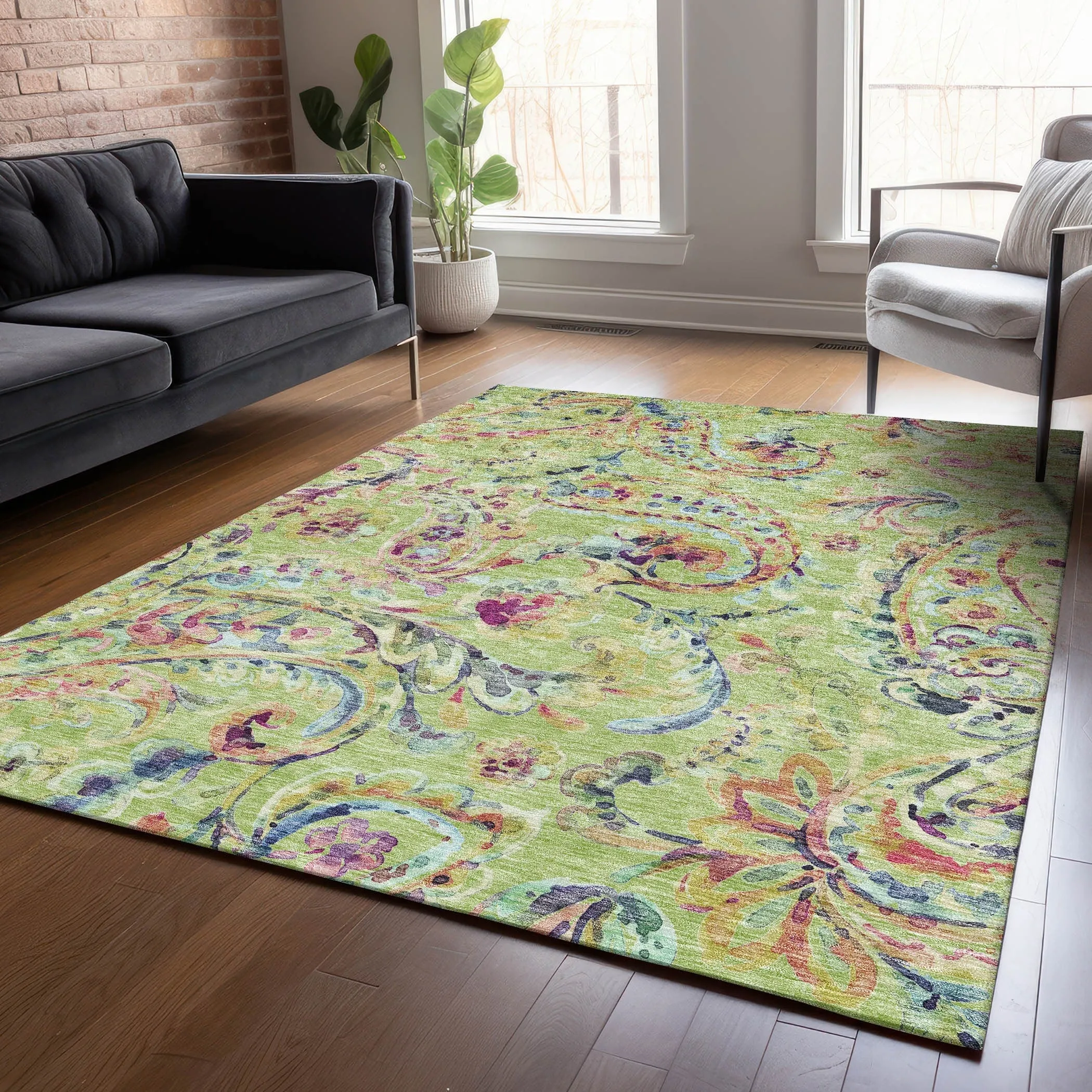 Machine Washable Indoor/ Outdoor Chantille Traditional Scroll Rug