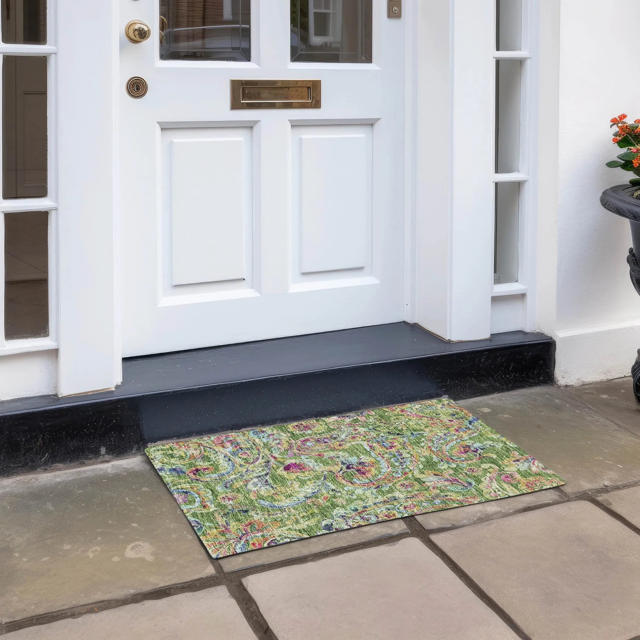 Machine Washable Indoor/ Outdoor Chantille Traditional Scroll Rug