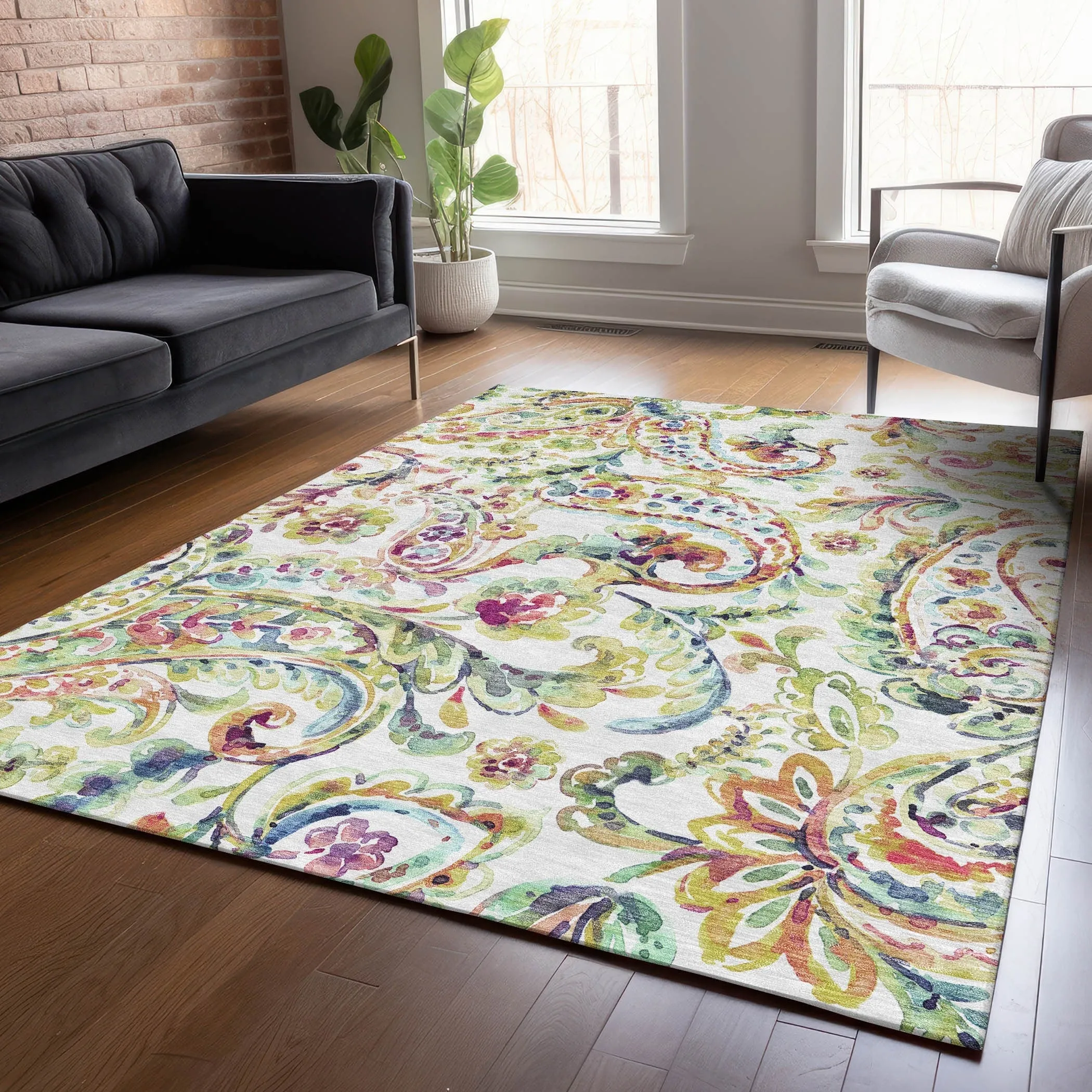 Machine Washable Indoor/ Outdoor Chantille Traditional Scroll Rug