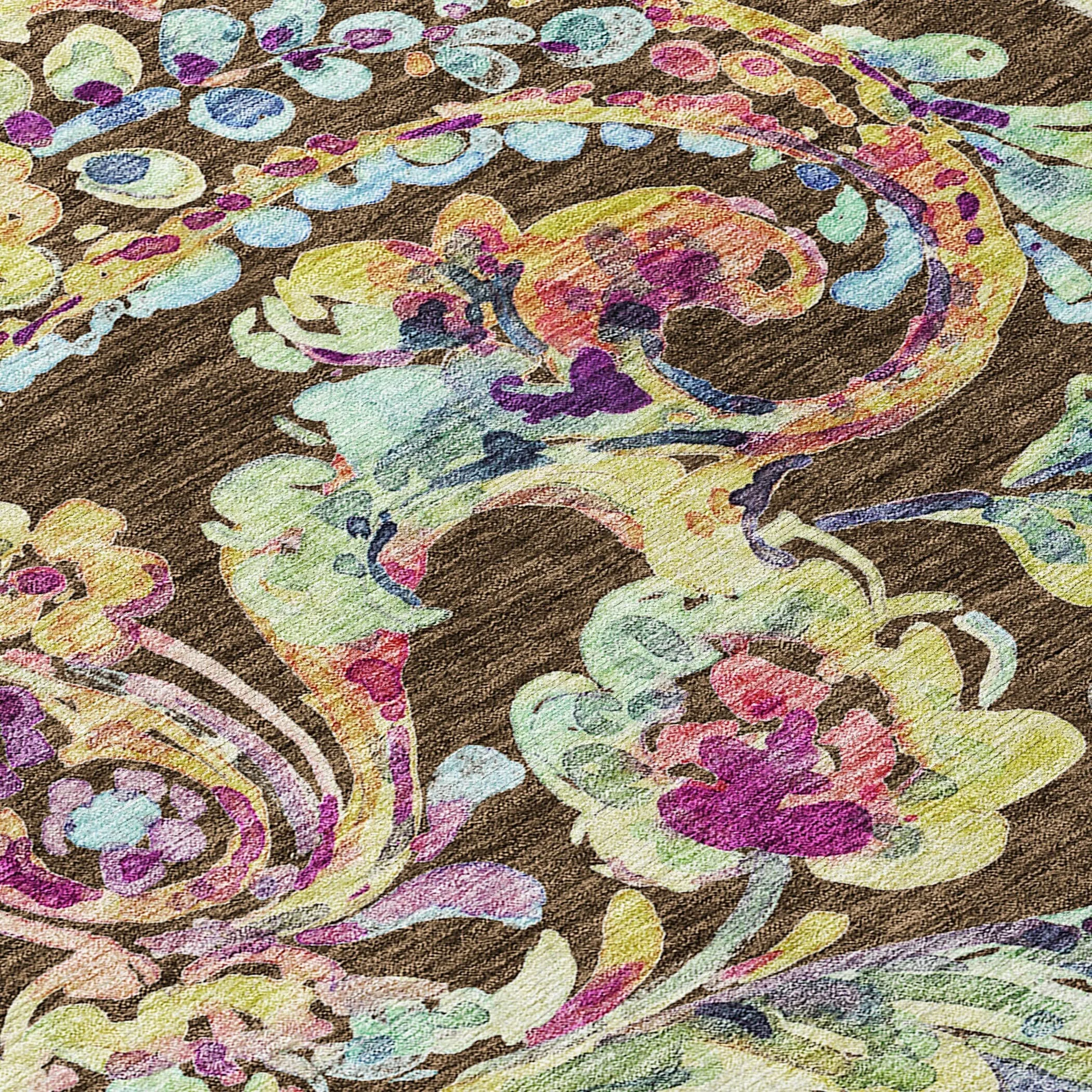 Machine Washable Indoor/ Outdoor Chantille Traditional Scroll Rug