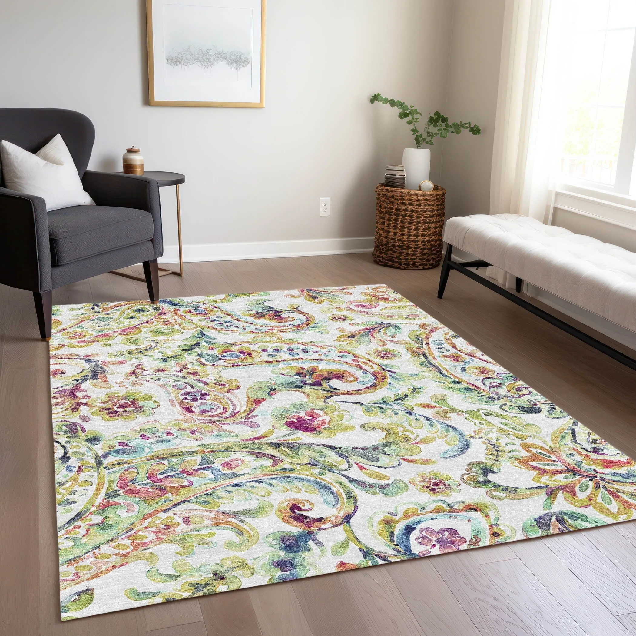 Machine Washable Indoor/ Outdoor Chantille Traditional Scroll Rug