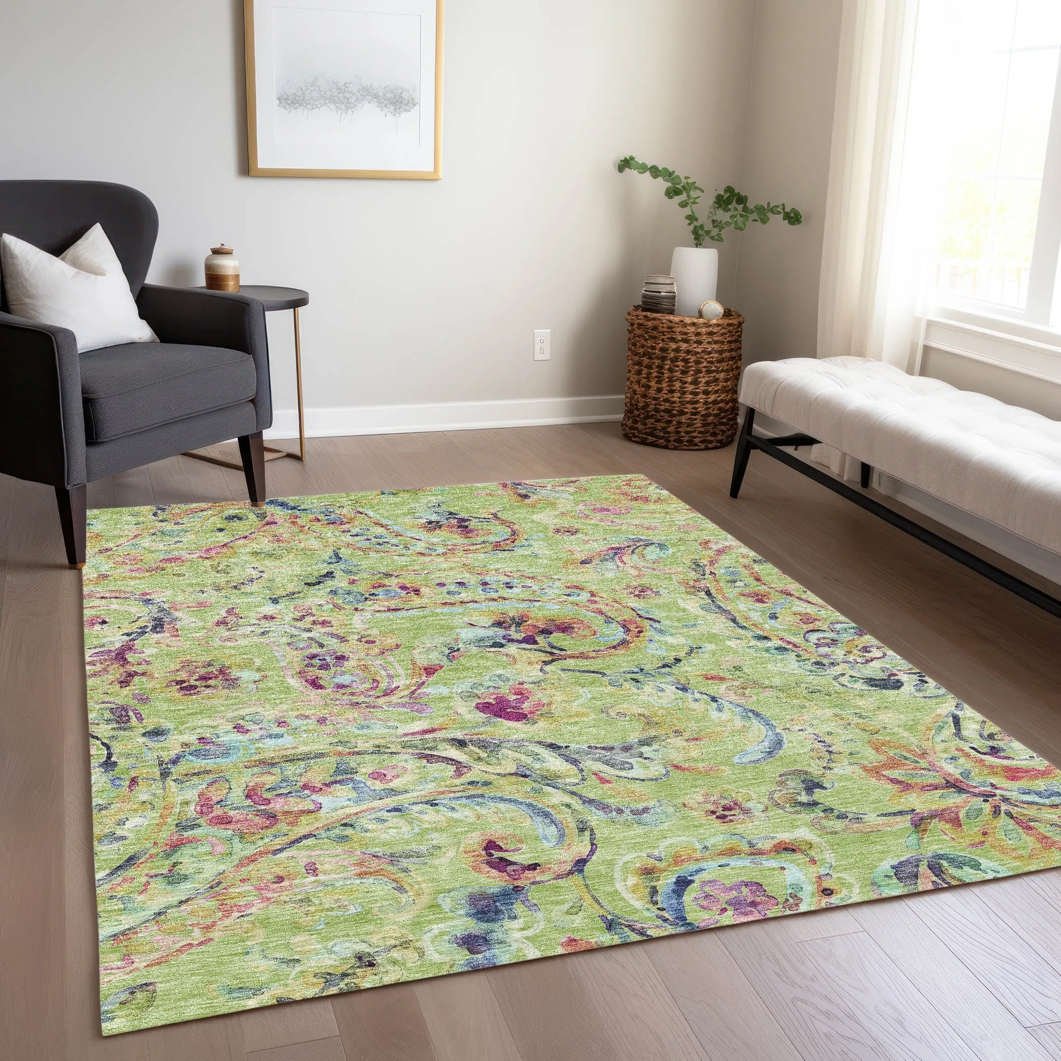 Machine Washable Indoor/ Outdoor Chantille Traditional Scroll Rug