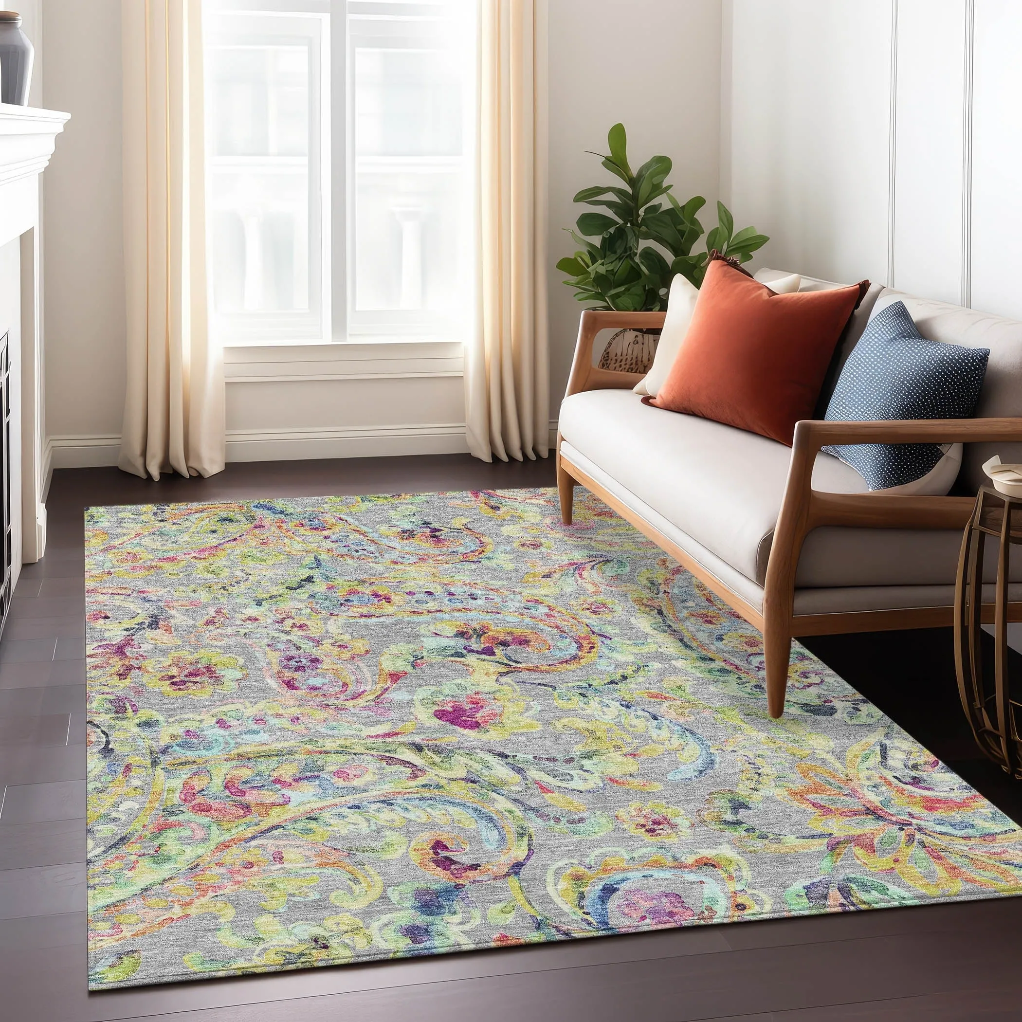 Machine Washable Indoor/ Outdoor Chantille Traditional Scroll Rug