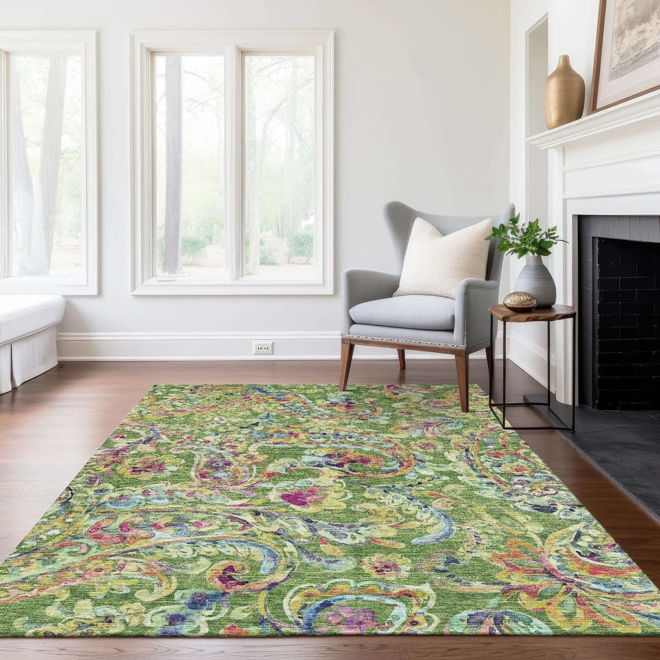 Machine Washable Indoor/ Outdoor Chantille Traditional Scroll Rug