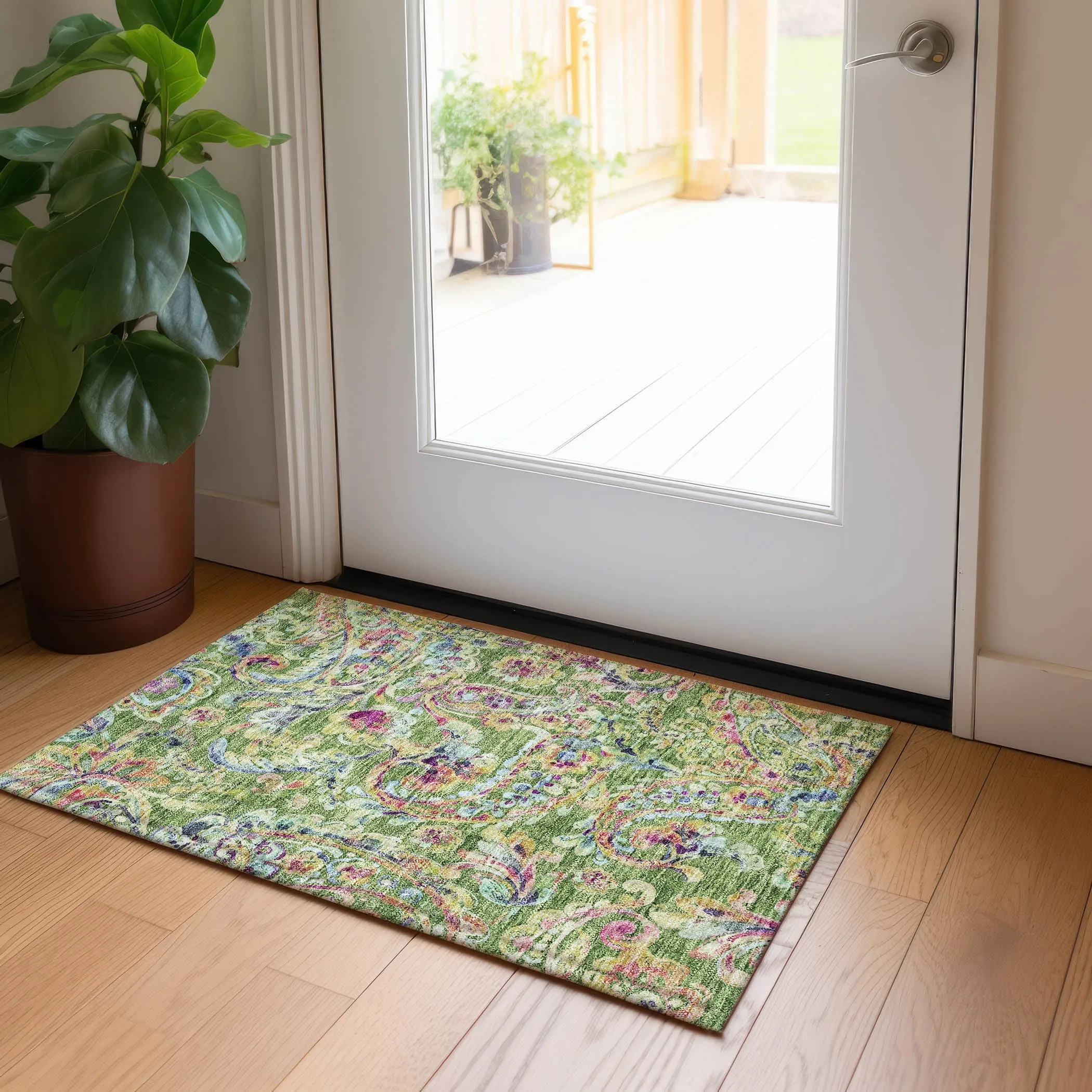 Machine Washable Indoor/ Outdoor Chantille Traditional Scroll Rug