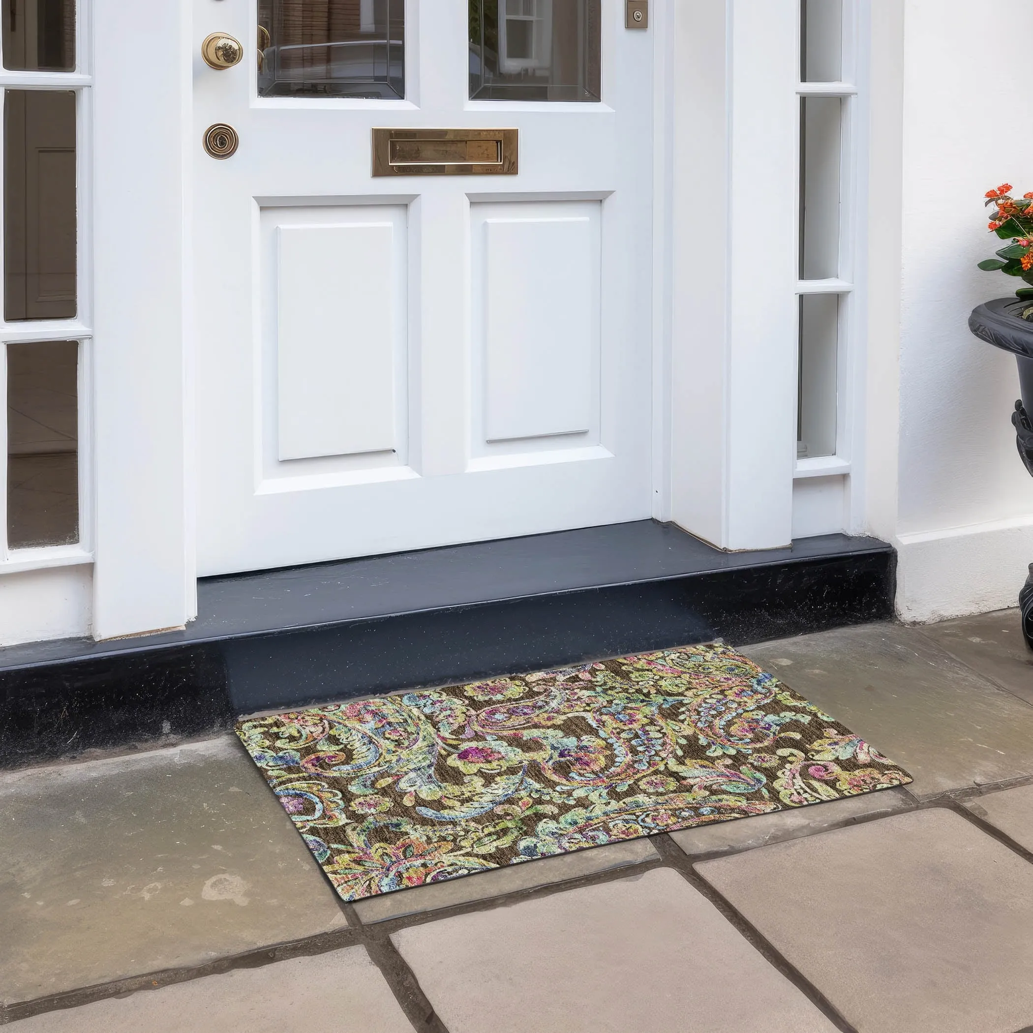 Machine Washable Indoor/ Outdoor Chantille Traditional Scroll Rug