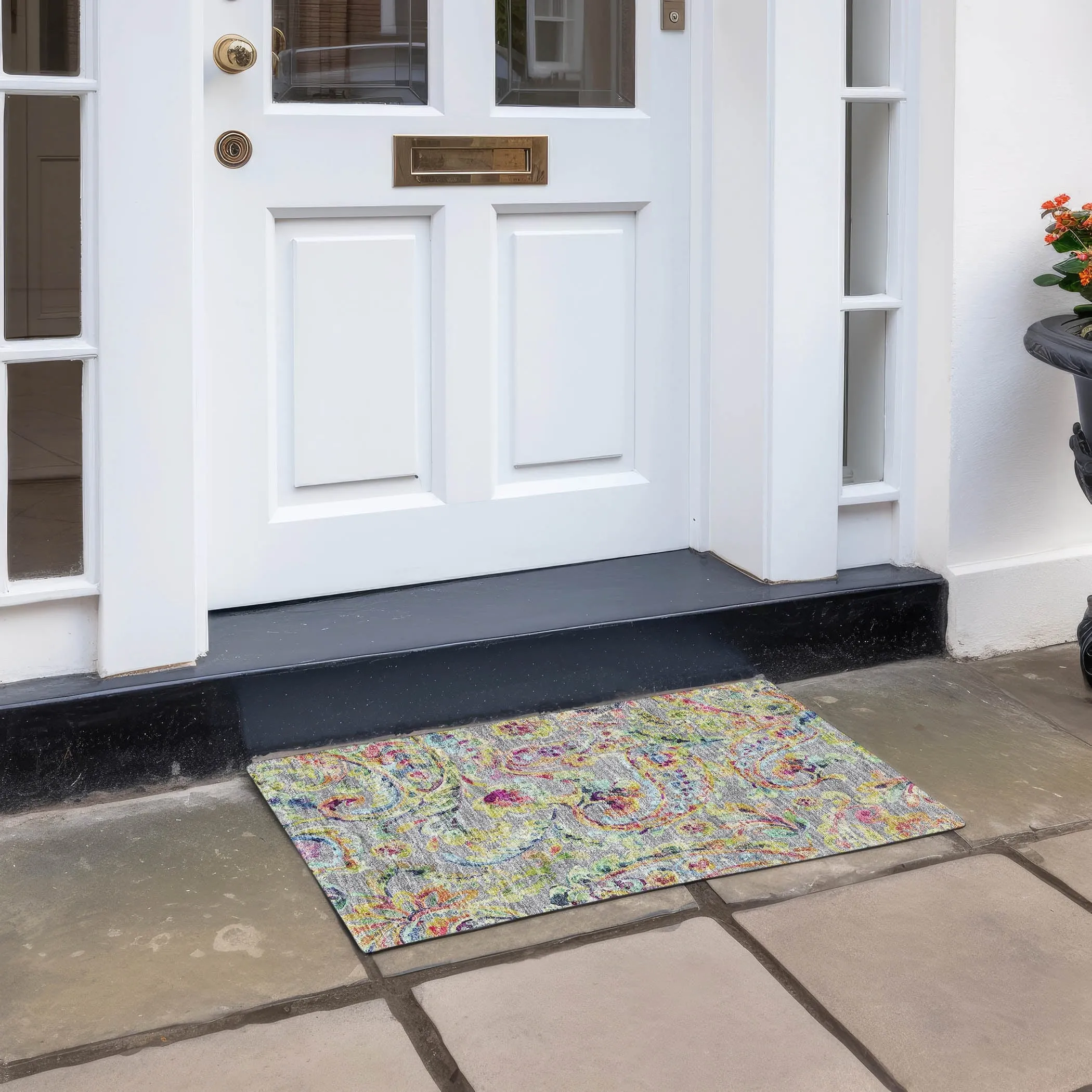 Machine Washable Indoor/ Outdoor Chantille Traditional Scroll Rug