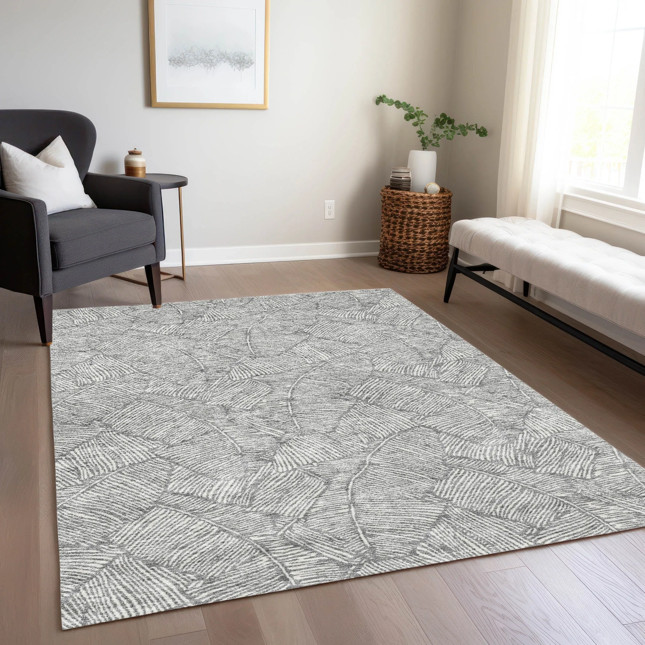 Machine Washable Indoor/ Outdoor Chantille Tropical Palm Rug