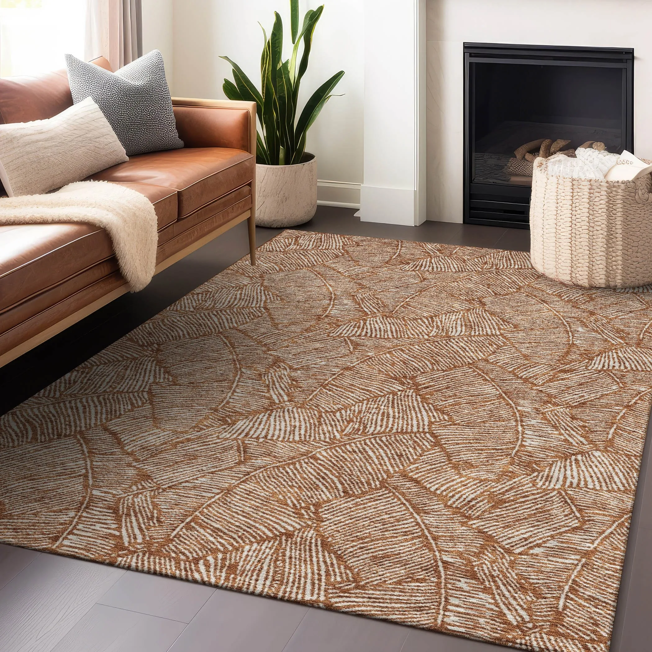 Machine Washable Indoor/ Outdoor Chantille Tropical Palm Rug