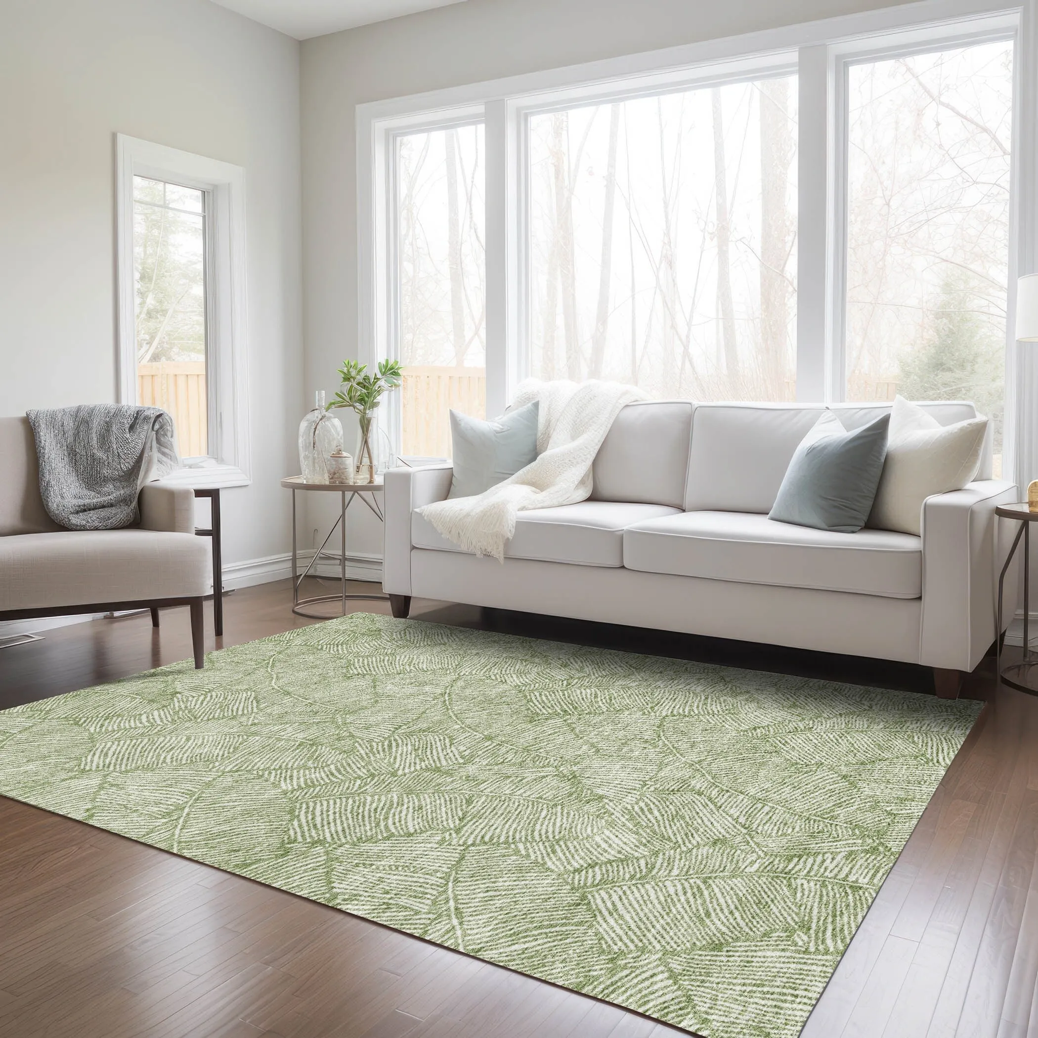 Machine Washable Indoor/ Outdoor Chantille Tropical Palm Rug