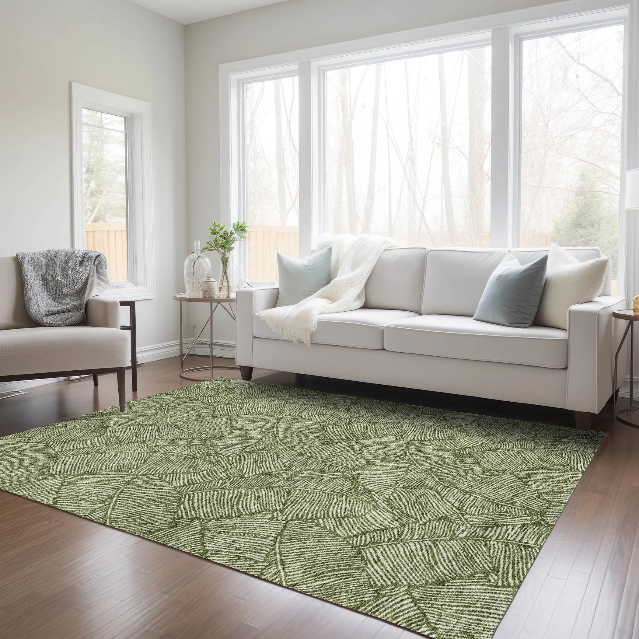 Machine Washable Indoor/ Outdoor Chantille Tropical Palm Rug
