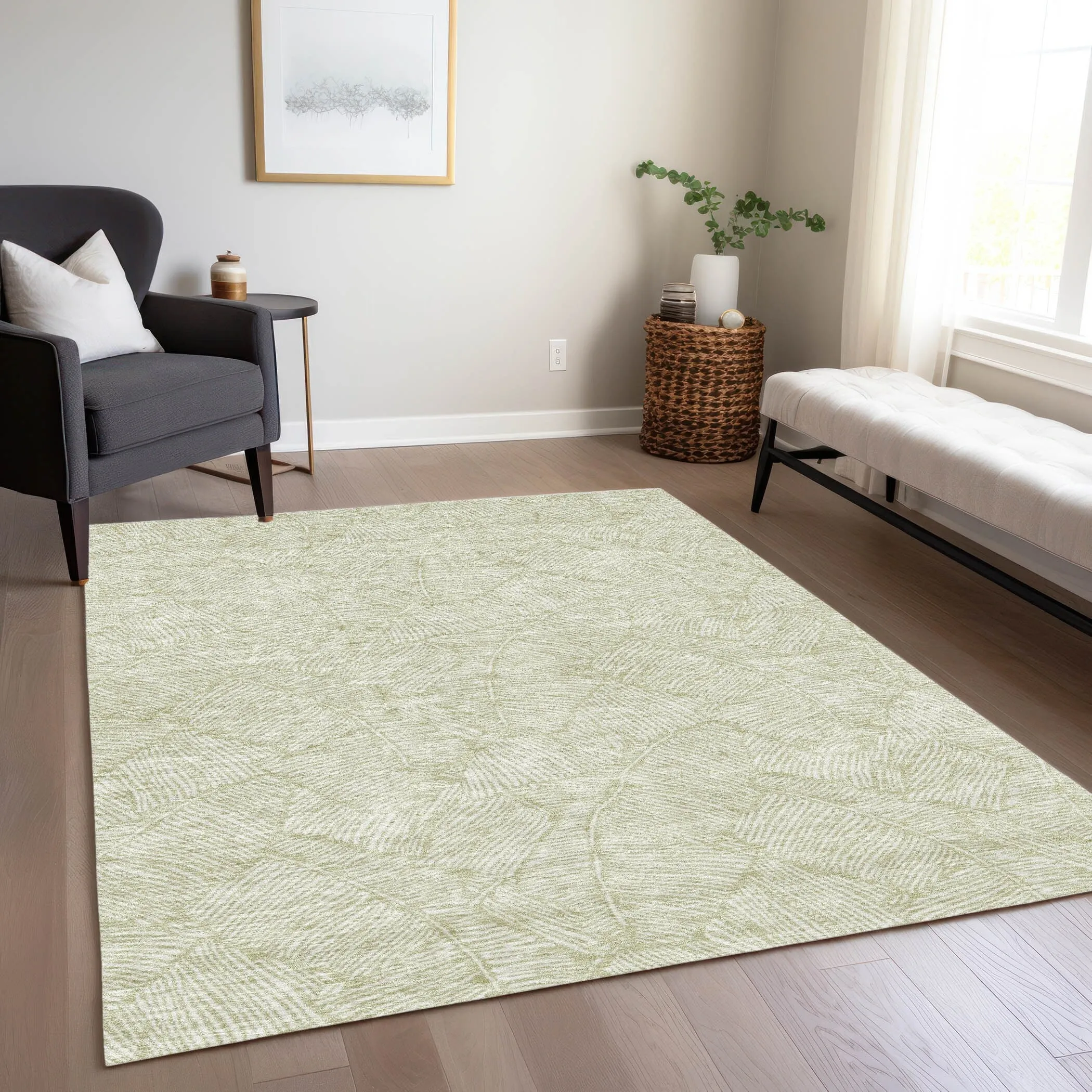 Machine Washable Indoor/ Outdoor Chantille Tropical Palm Rug
