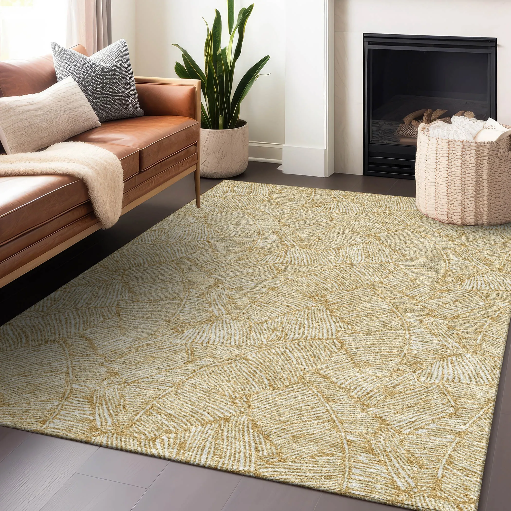 Machine Washable Indoor/ Outdoor Chantille Tropical Palm Rug