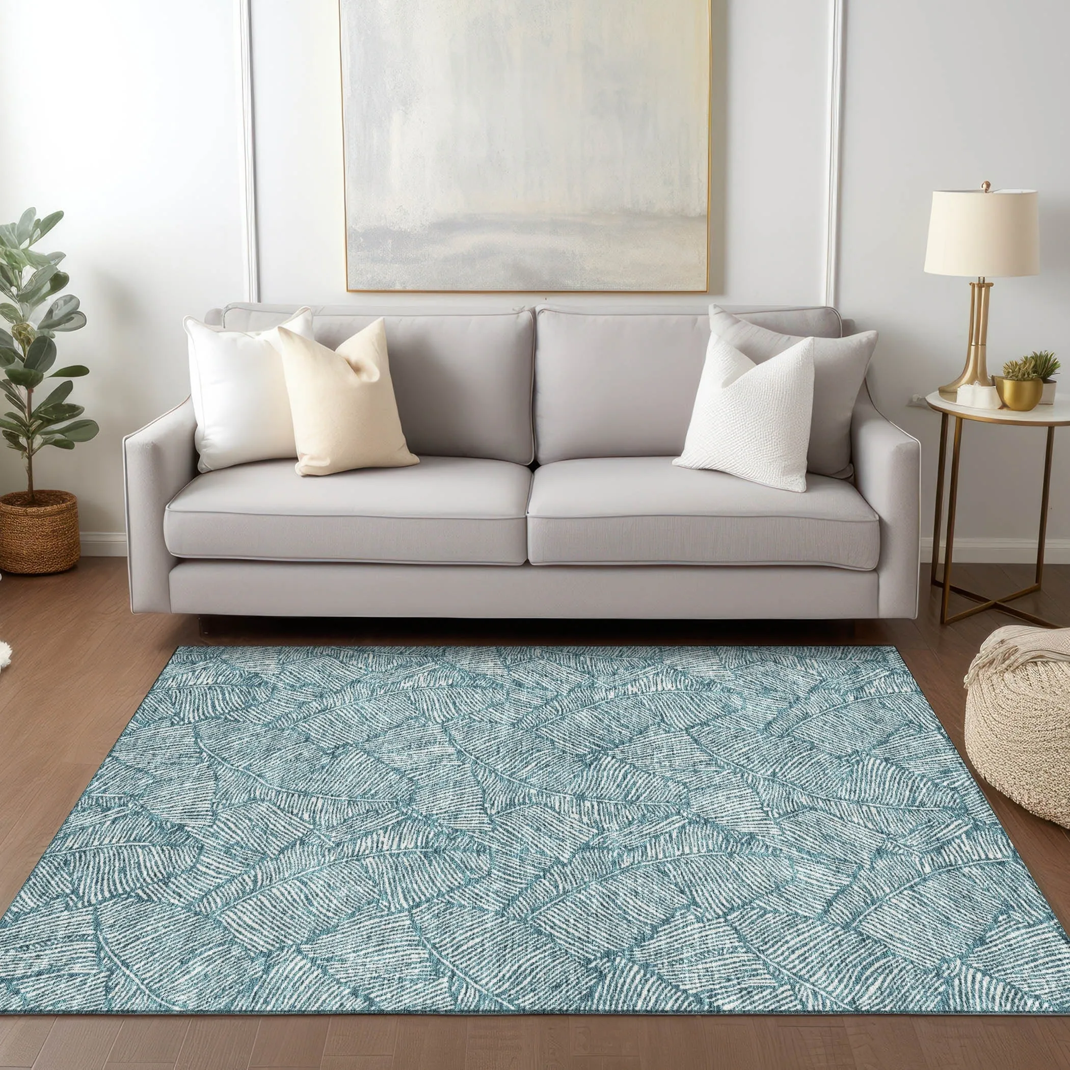Machine Washable Indoor/ Outdoor Chantille Tropical Palm Rug
