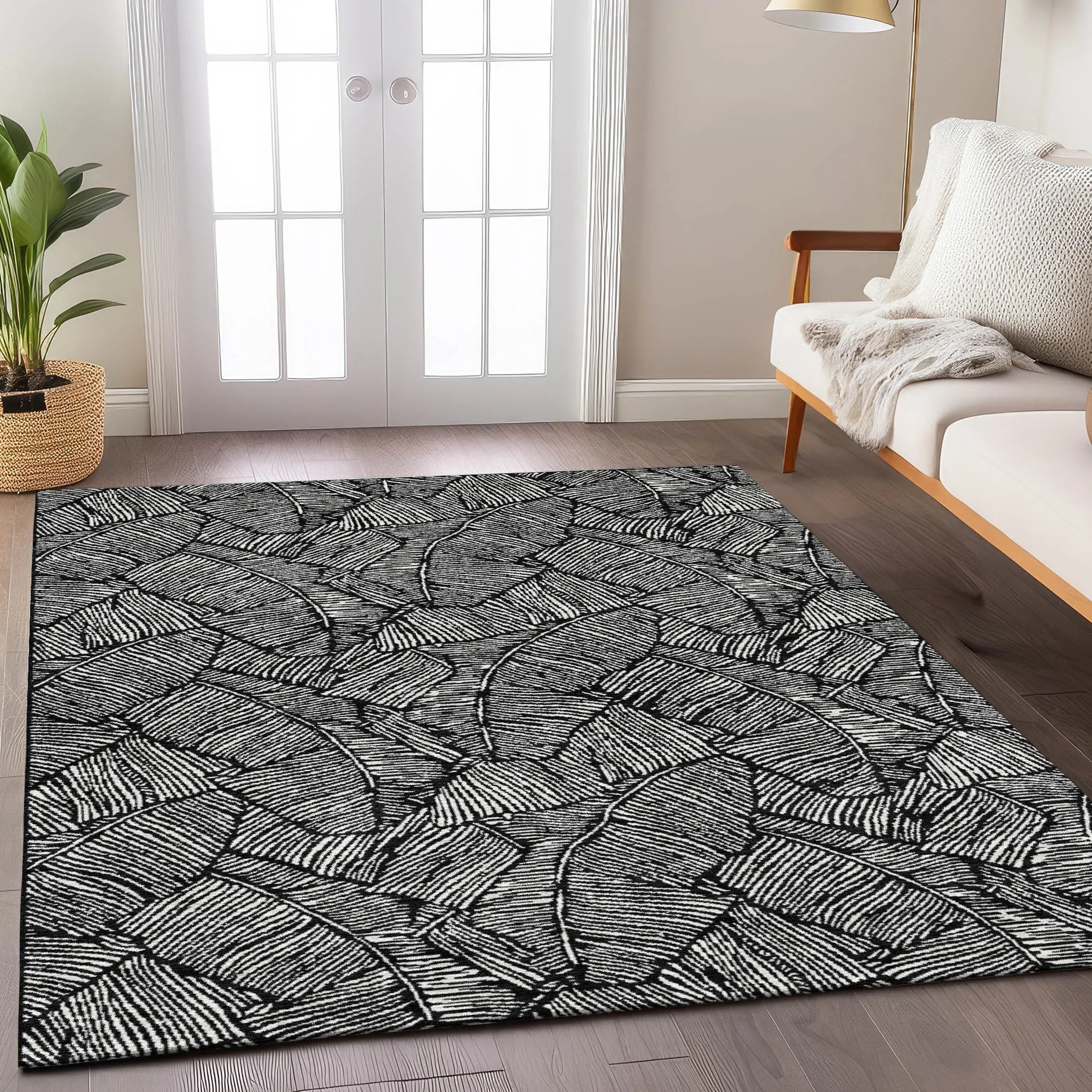 Machine Washable Indoor/ Outdoor Chantille Tropical Palm Rug