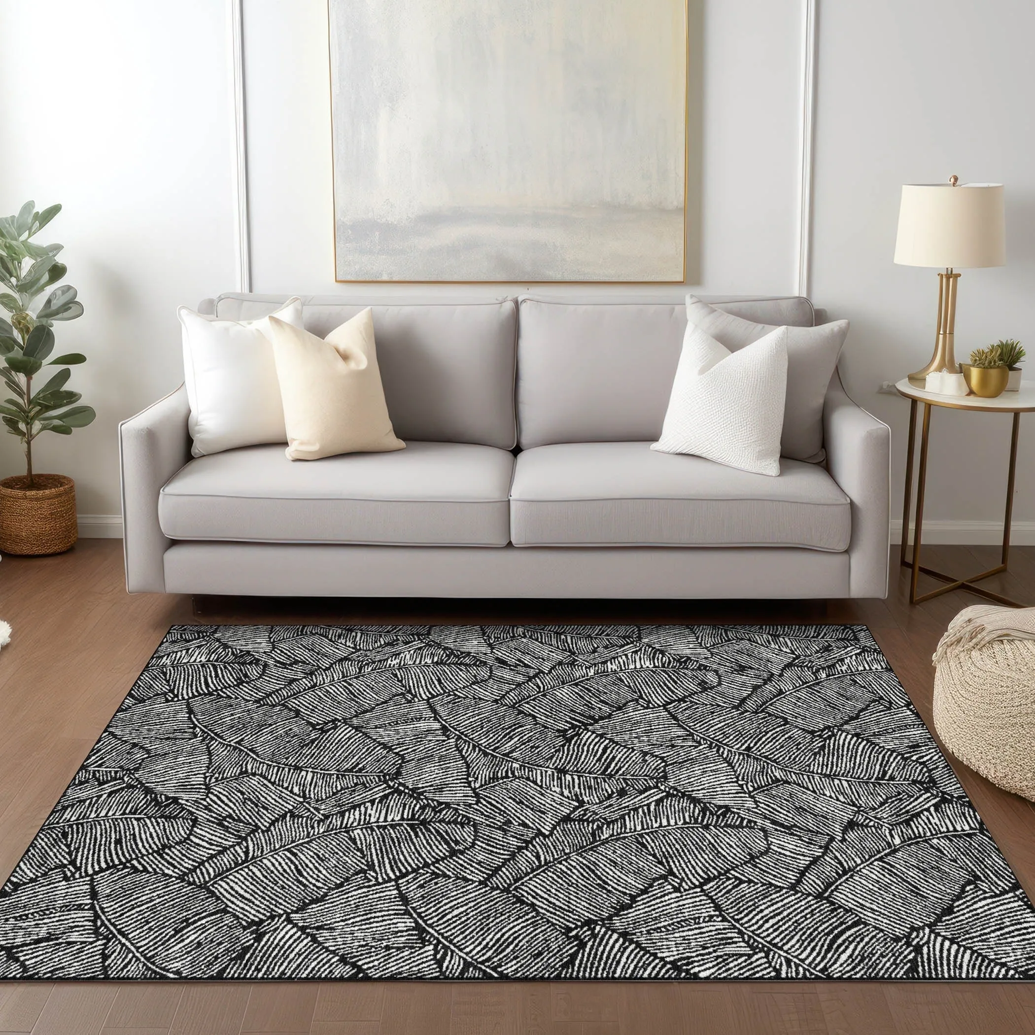 Machine Washable Indoor/ Outdoor Chantille Tropical Palm Rug