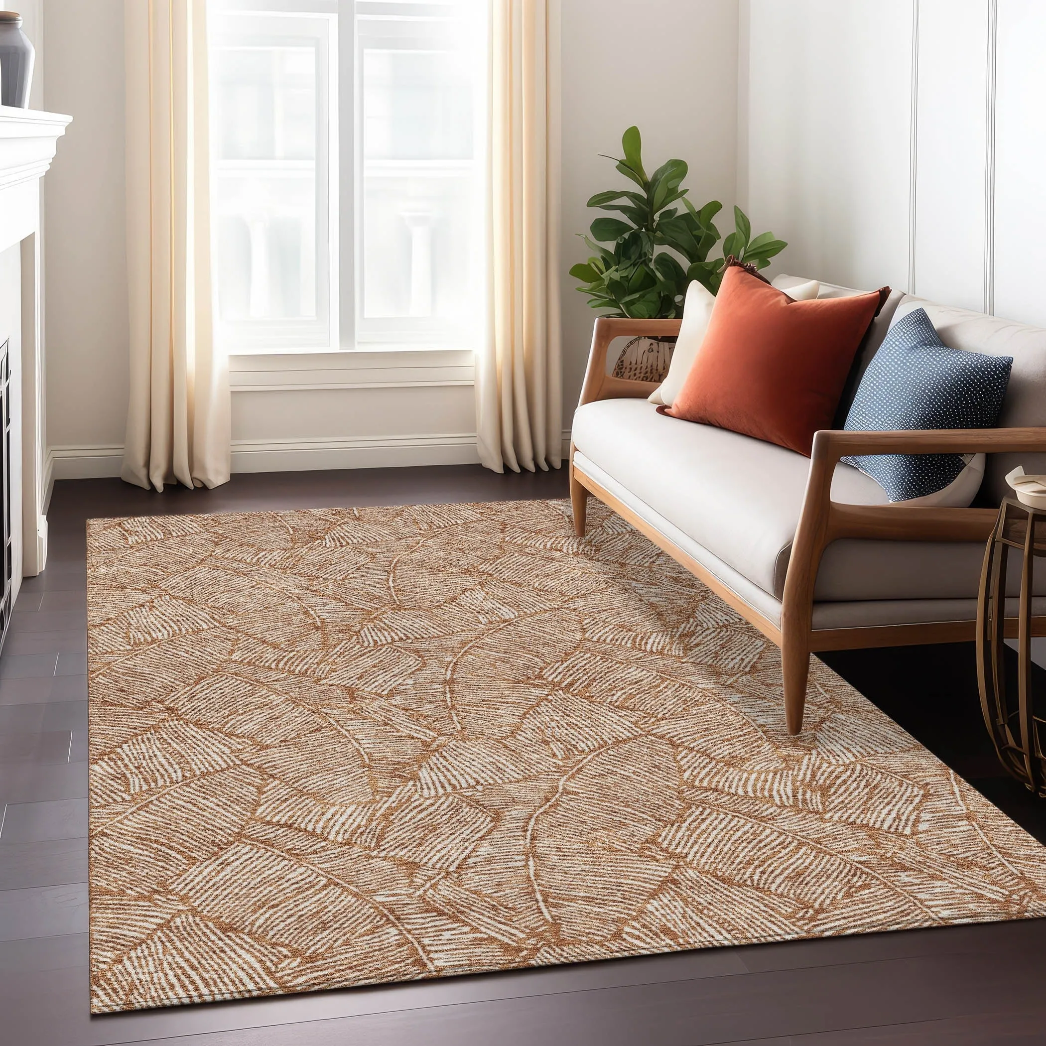 Machine Washable Indoor/ Outdoor Chantille Tropical Palm Rug