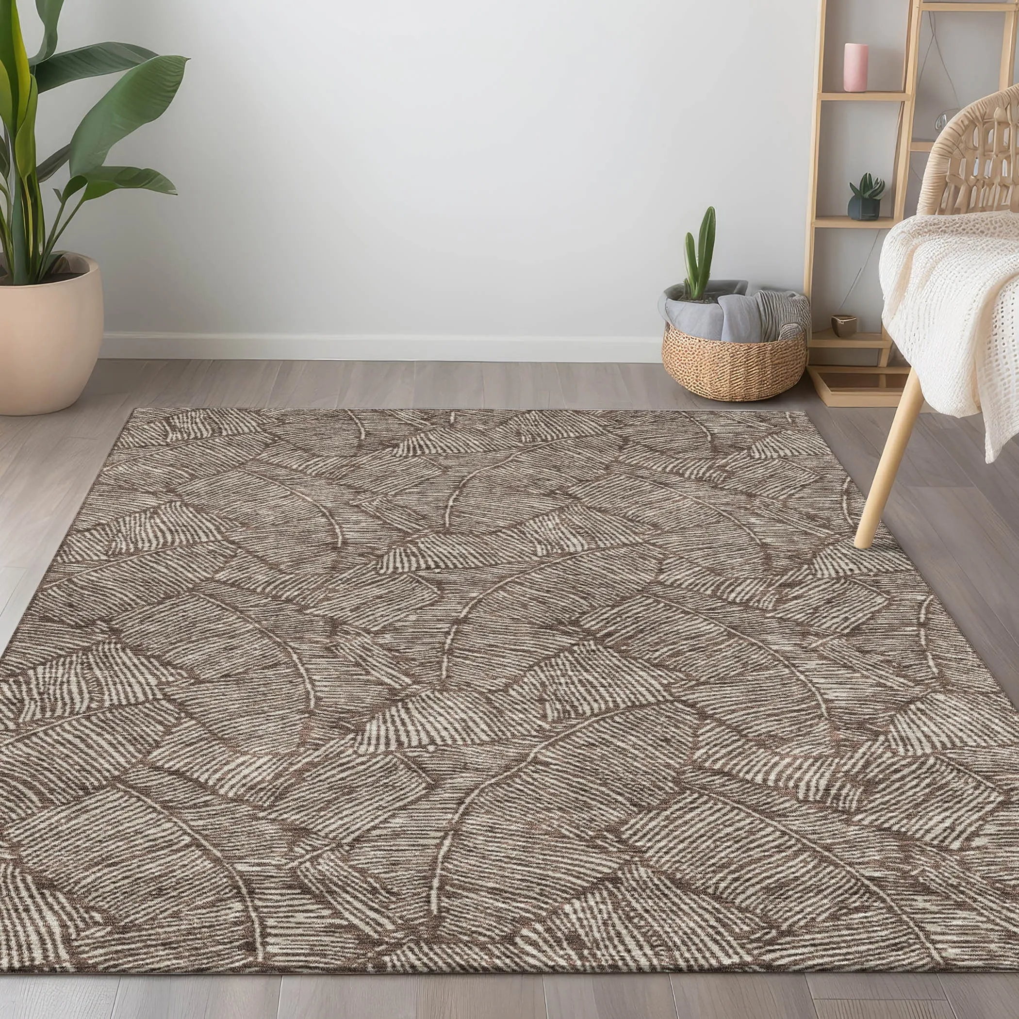 Machine Washable Indoor/ Outdoor Chantille Tropical Palm Rug