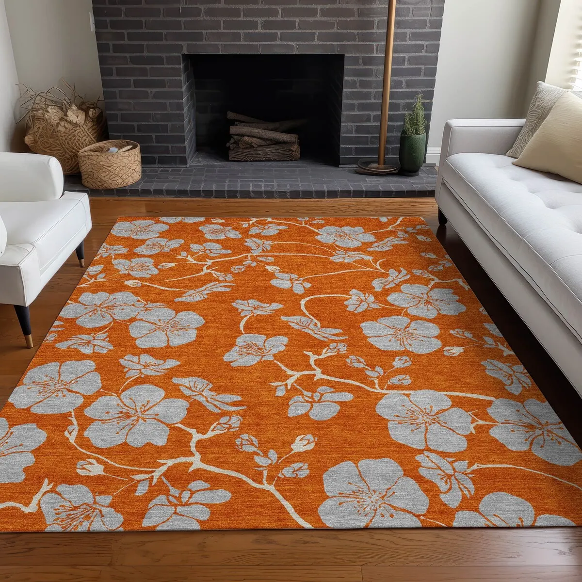 Machine Washable Indoor/ Outdoor Floral Zen Chantille Rug
