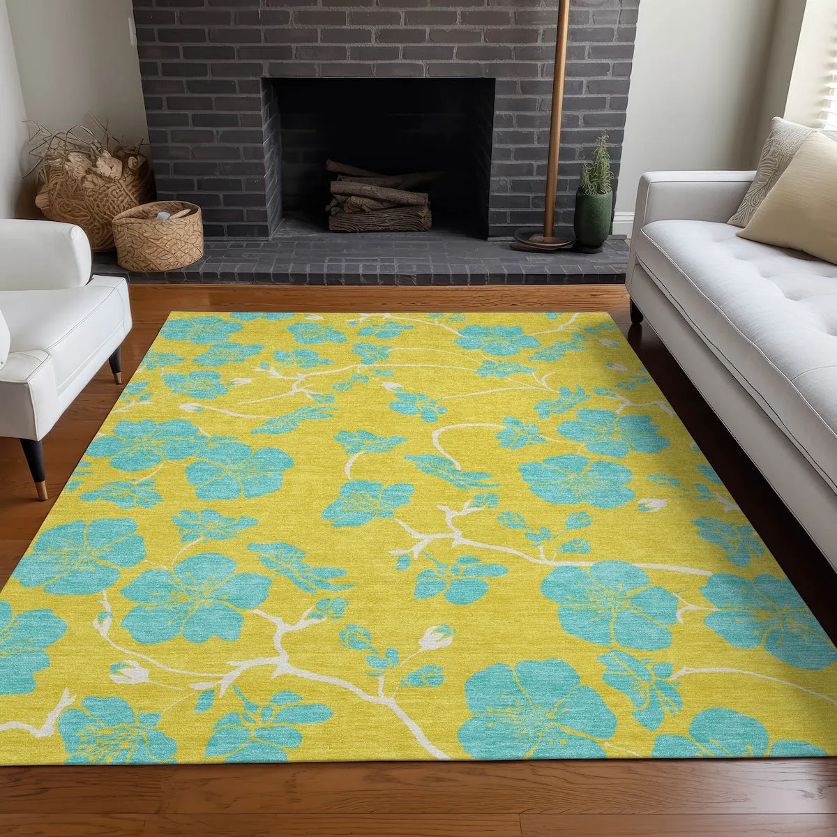 Machine Washable Indoor/ Outdoor Floral Zen Chantille Rug
