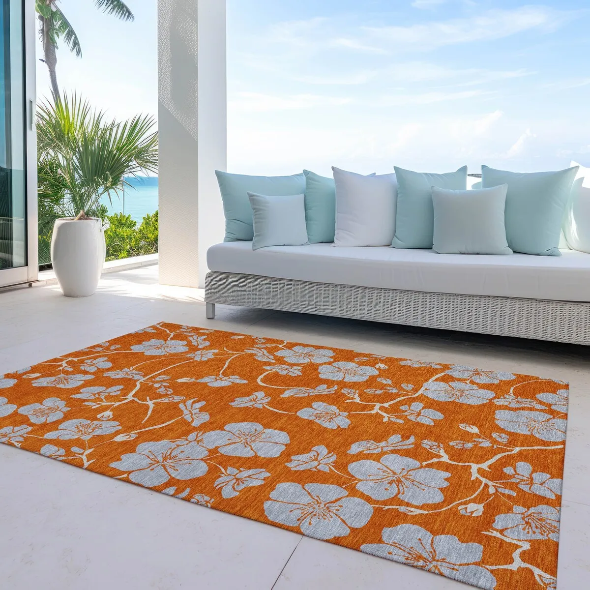 Machine Washable Indoor/ Outdoor Floral Zen Chantille Rug