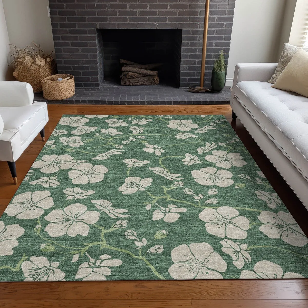 Machine Washable Indoor/ Outdoor Floral Zen Chantille Rug