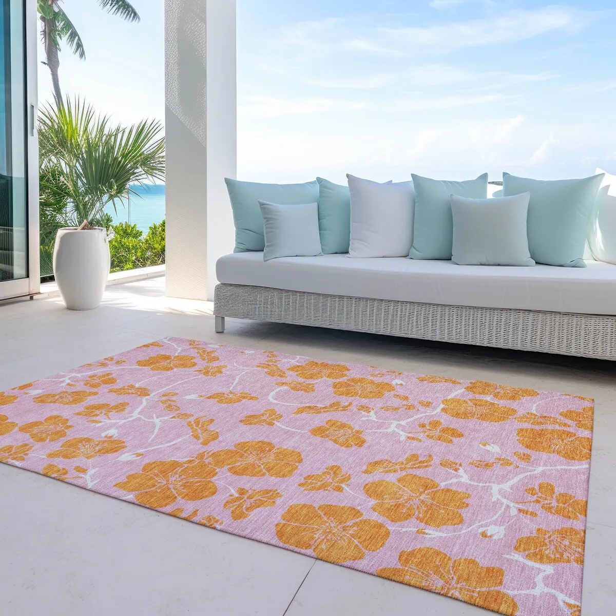 Machine Washable Indoor/ Outdoor Floral Zen Chantille Rug