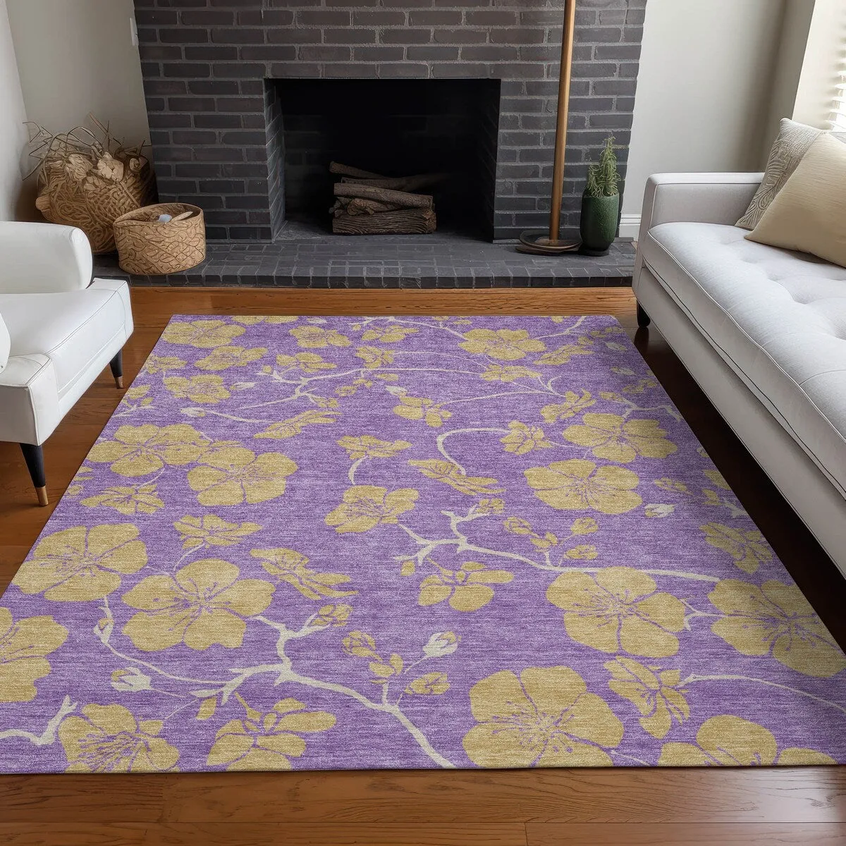 Machine Washable Indoor/ Outdoor Floral Zen Chantille Rug
