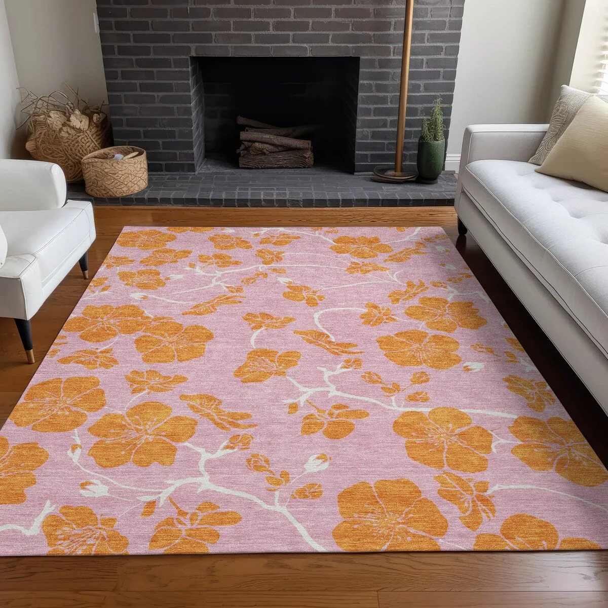 Machine Washable Indoor/ Outdoor Floral Zen Chantille Rug