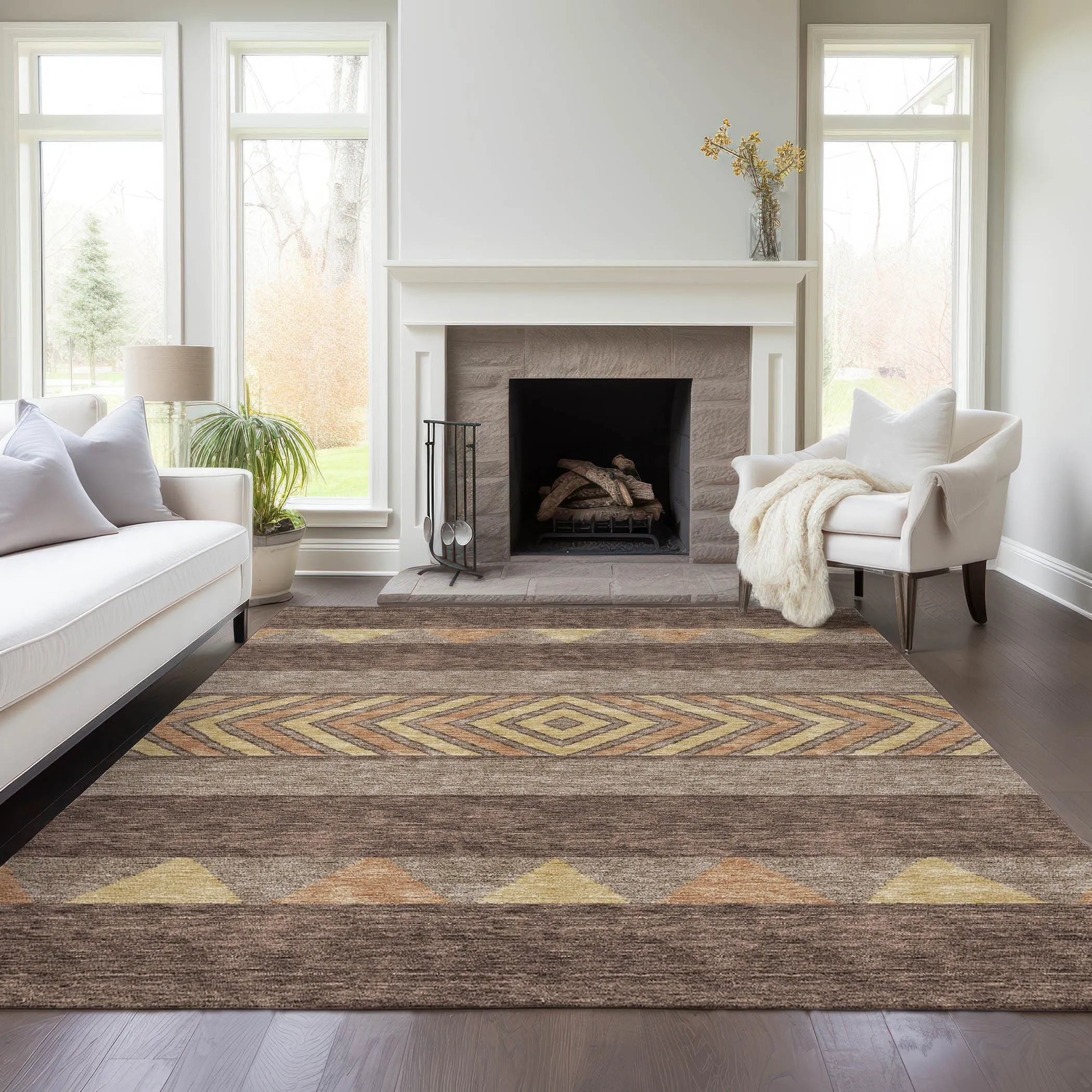 Machine Washable Indoor/ Outdoor Global Boho Chantille Rug