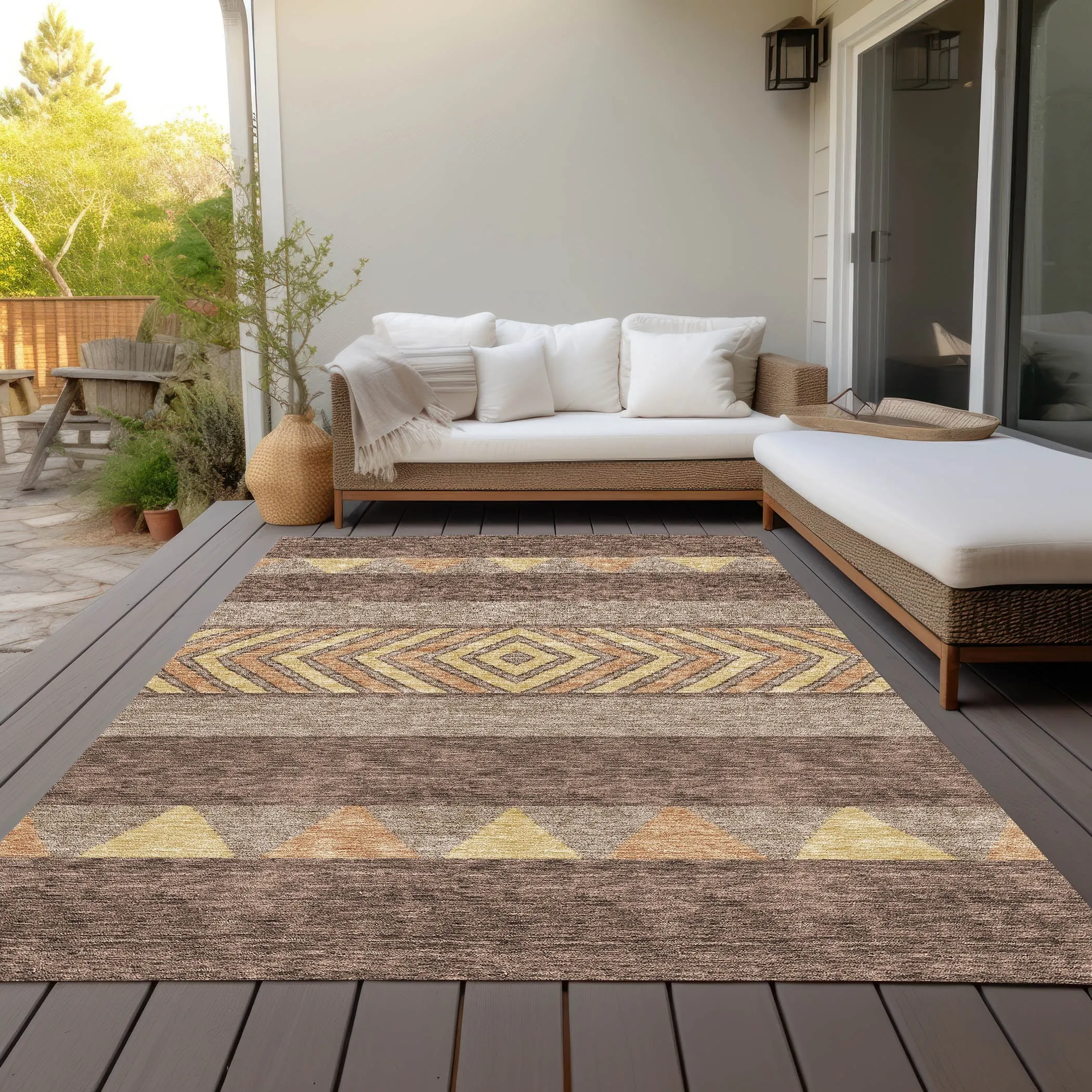 Machine Washable Indoor/ Outdoor Global Boho Chantille Rug
