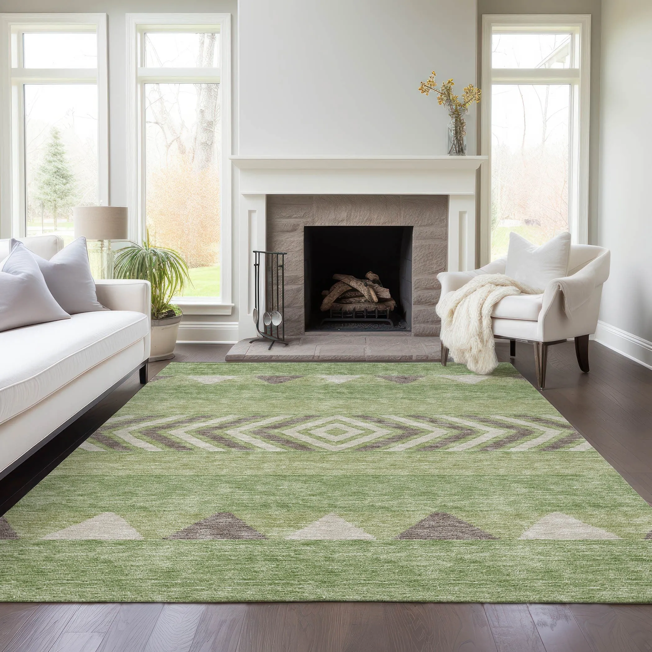Machine Washable Indoor/ Outdoor Global Boho Chantille Rug
