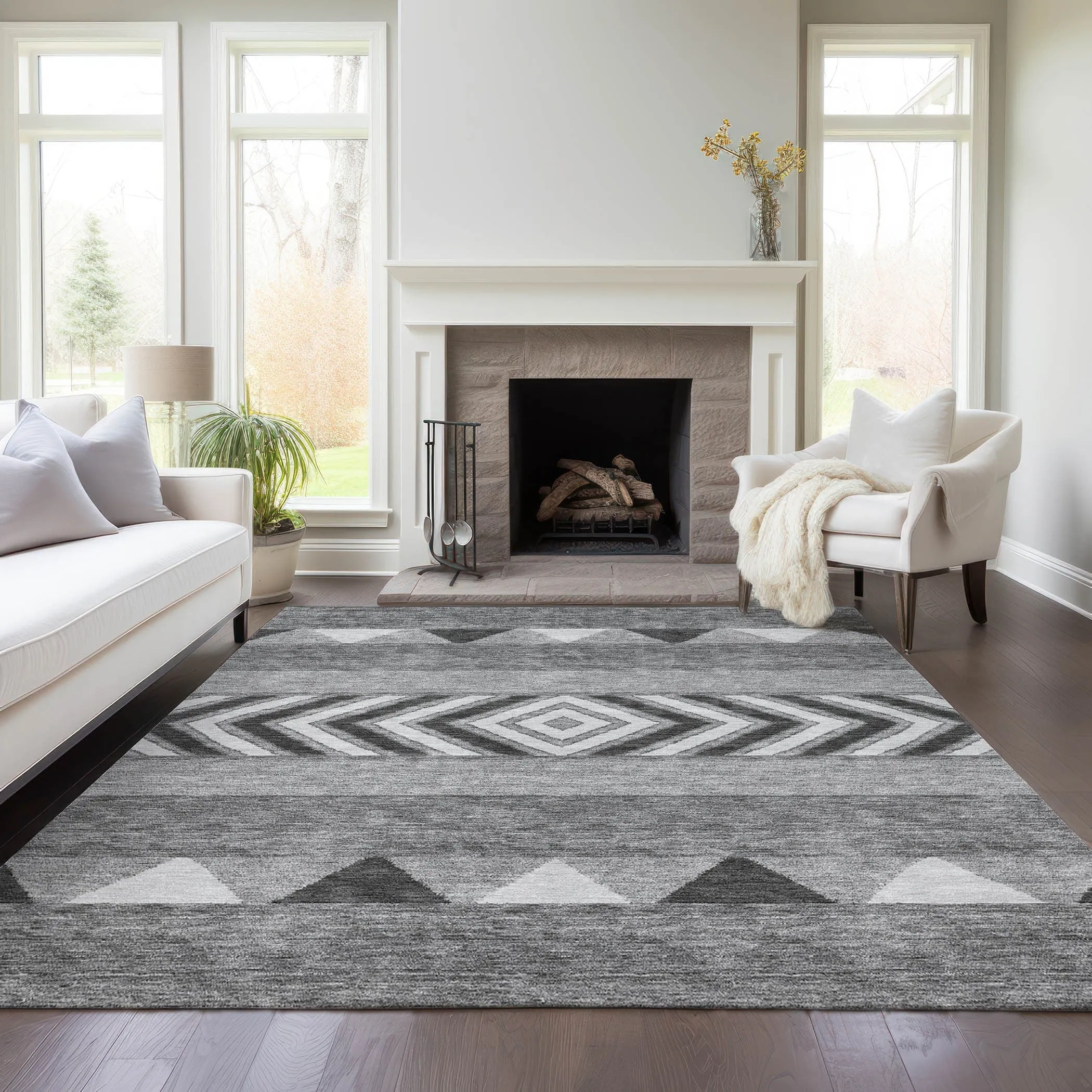 Machine Washable Indoor/ Outdoor Global Boho Chantille Rug