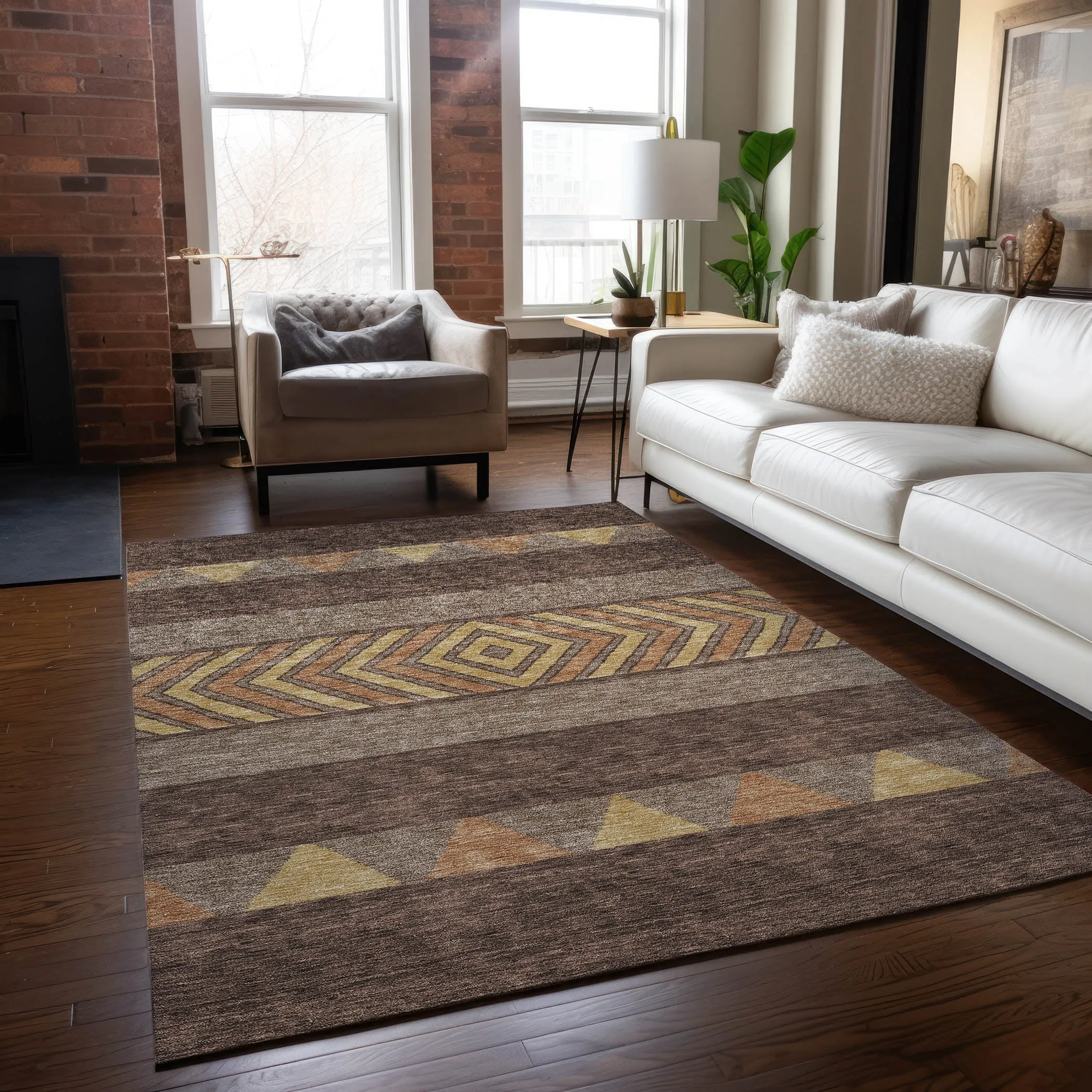 Machine Washable Indoor/ Outdoor Global Boho Chantille Rug