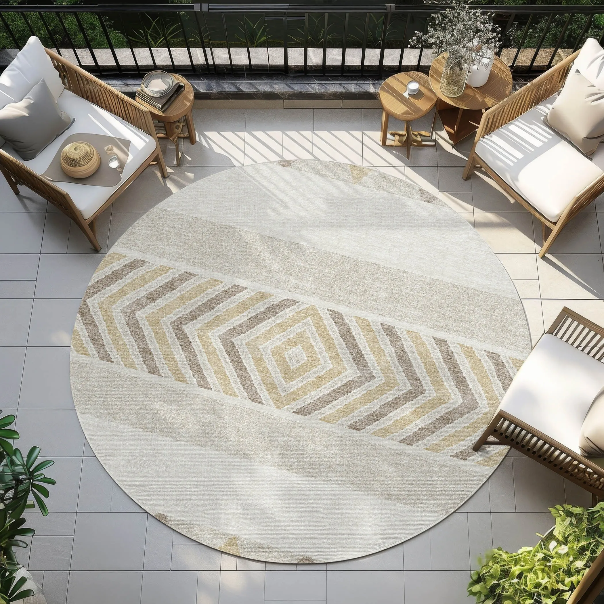 Machine Washable Indoor/ Outdoor Global Boho Chantille Rug