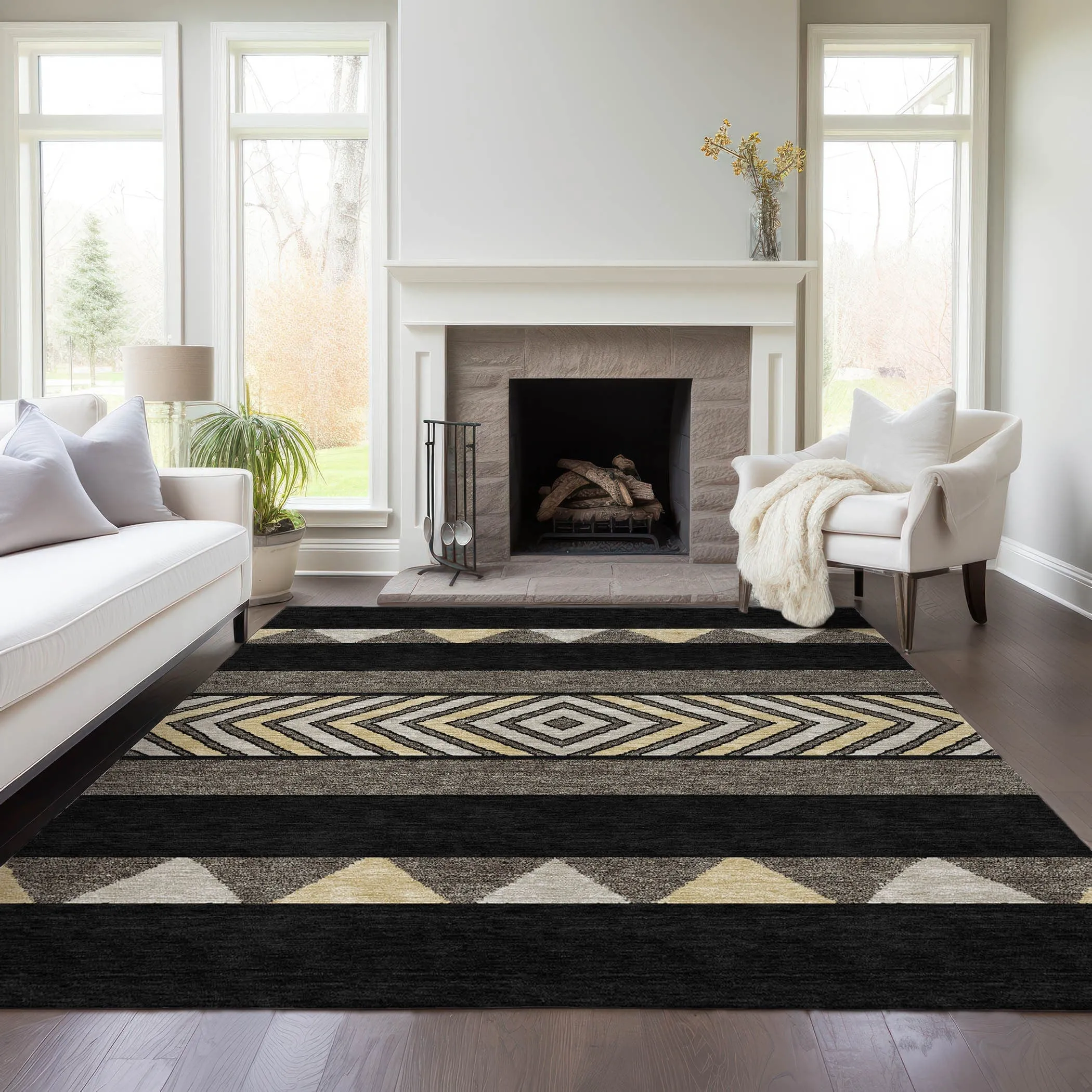 Machine Washable Indoor/ Outdoor Global Boho Chantille Rug