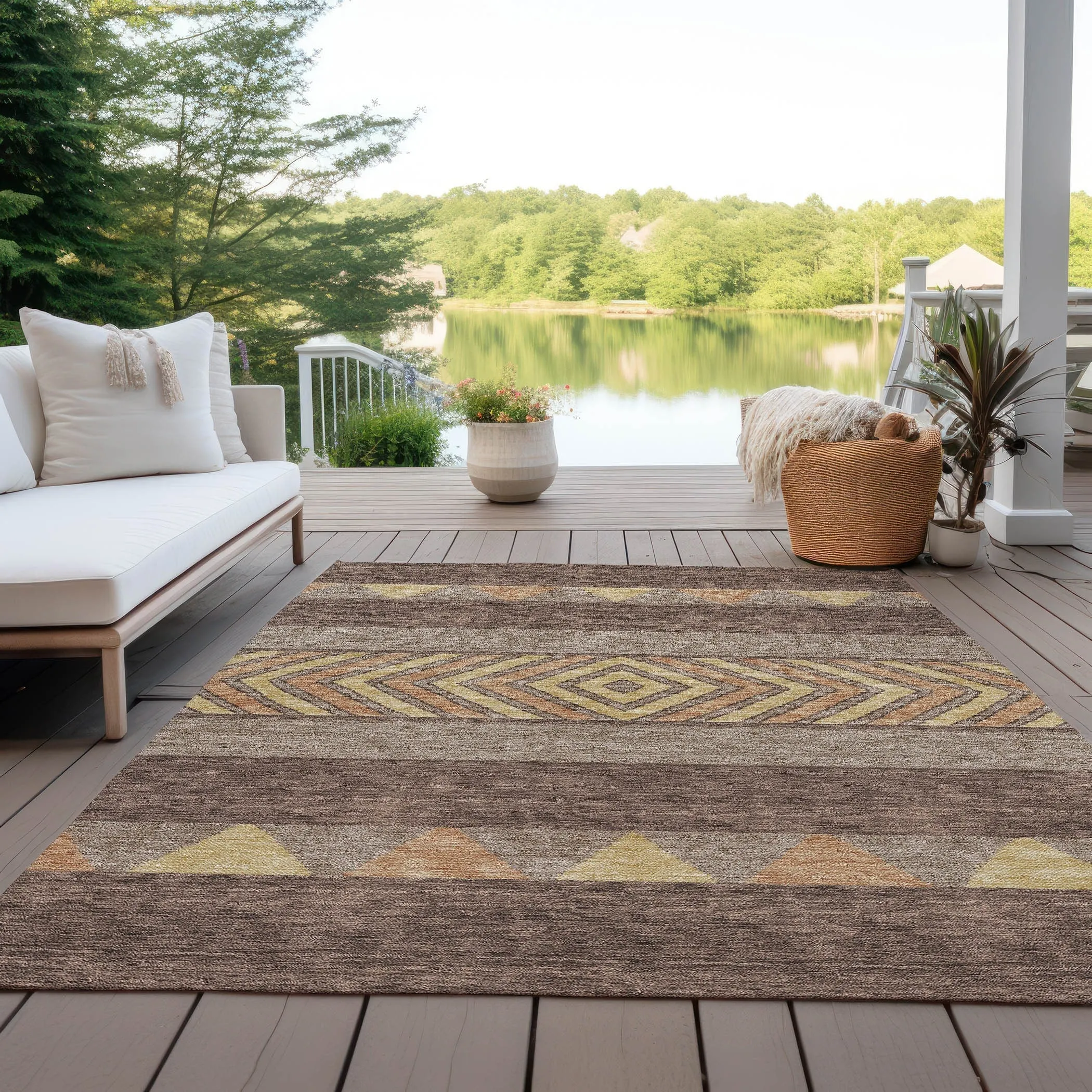 Machine Washable Indoor/ Outdoor Global Boho Chantille Rug