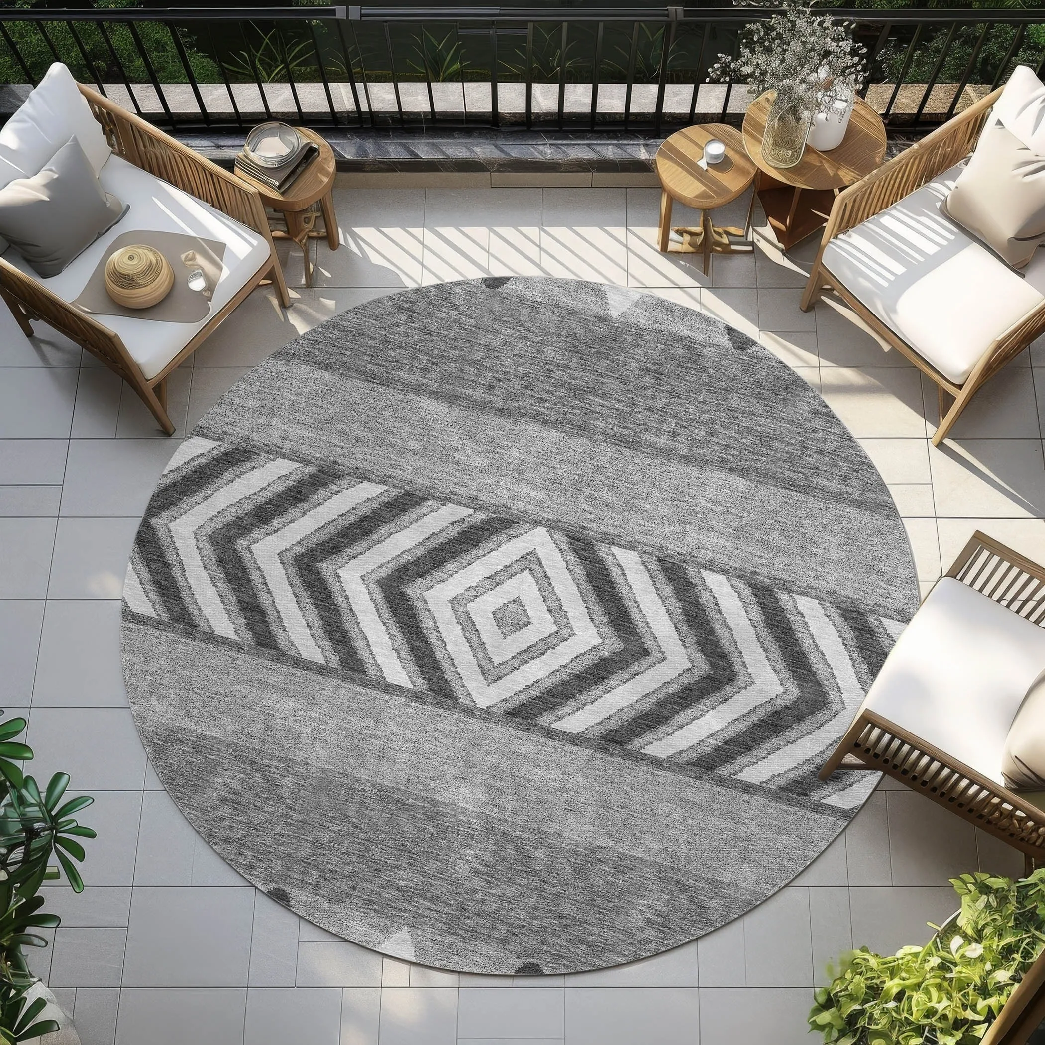 Machine Washable Indoor/ Outdoor Global Boho Chantille Rug