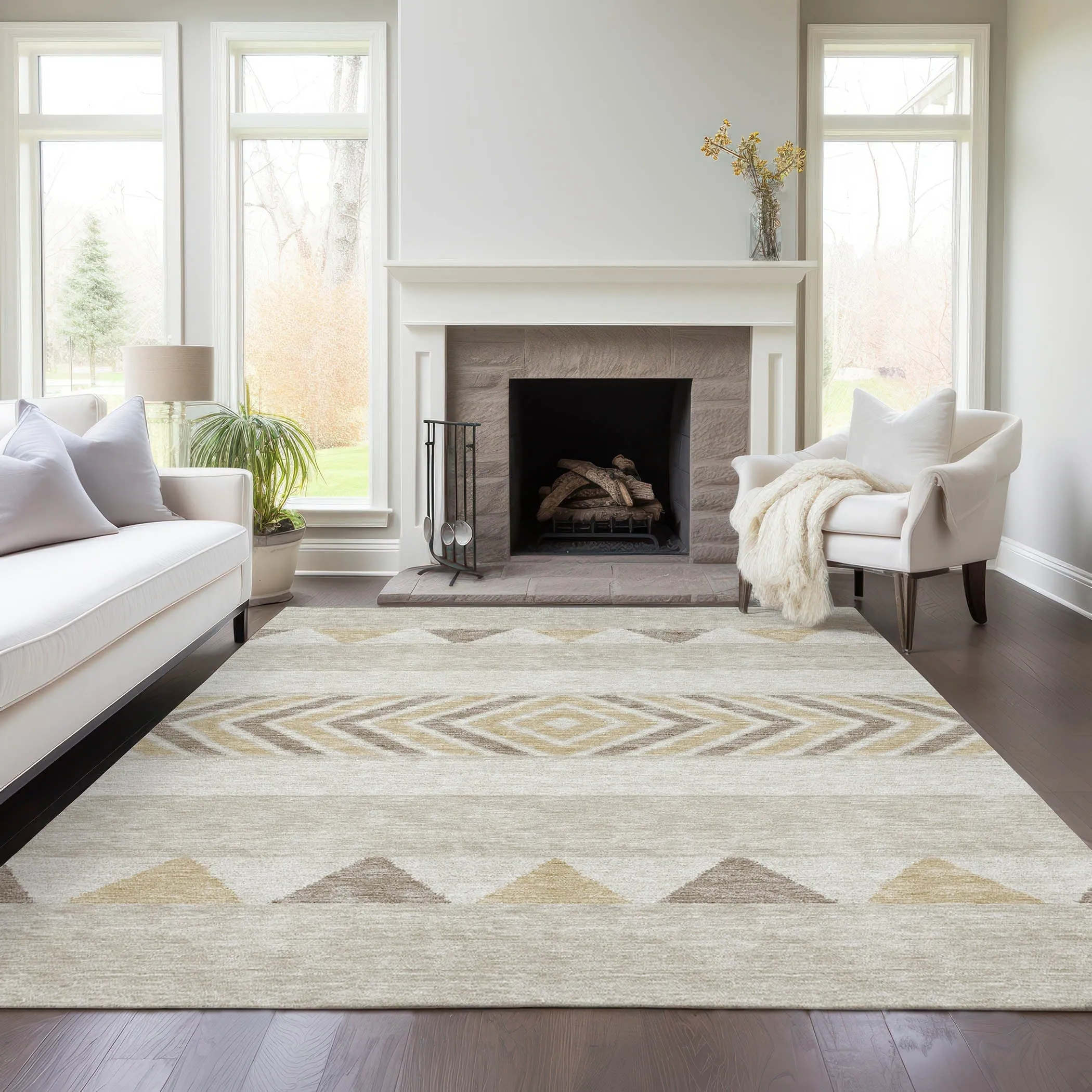 Machine Washable Indoor/ Outdoor Global Boho Chantille Rug