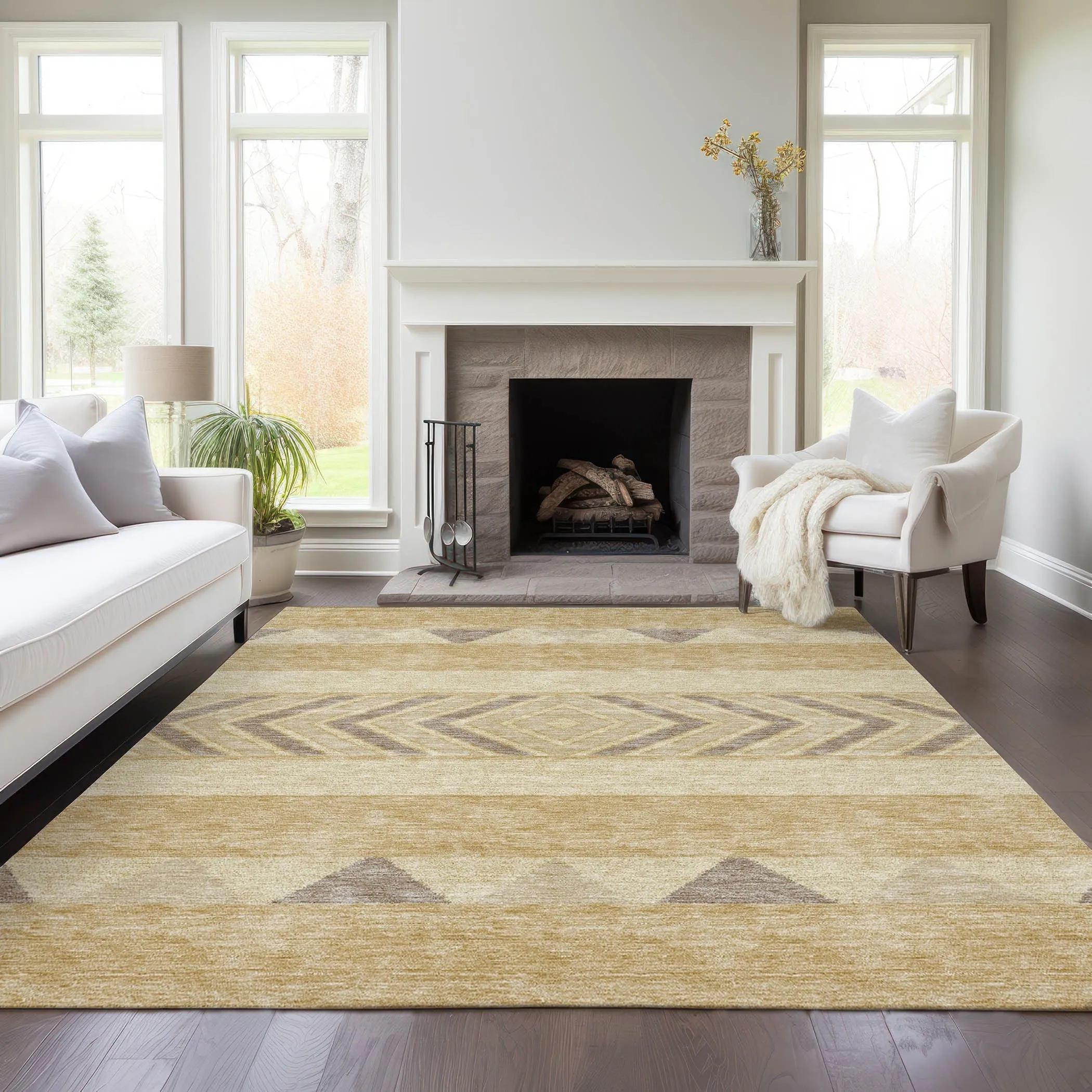 Machine Washable Indoor/ Outdoor Global Boho Chantille Rug