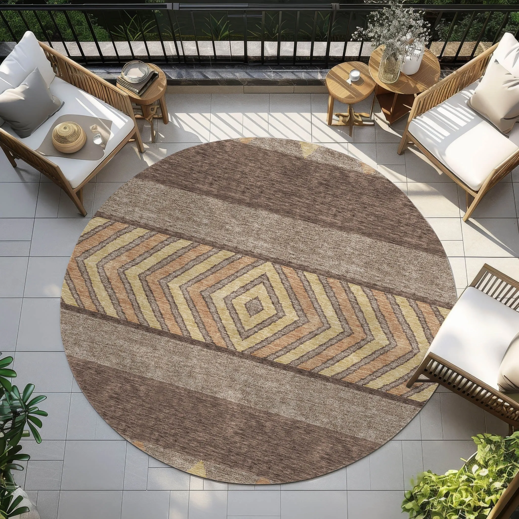 Machine Washable Indoor/ Outdoor Global Boho Chantille Rug